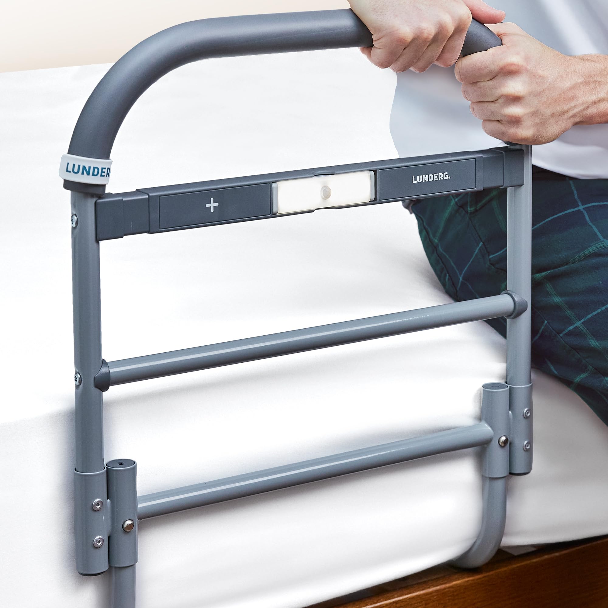 Lunderg Large Bed Assist Rail for Seniors with Motion-Activated Light & Non-Slip Bar - Easy to Install Bed Rails for Elderly Adults Safety & Post-Surgery - Helps Reduce Falls & Support Independence