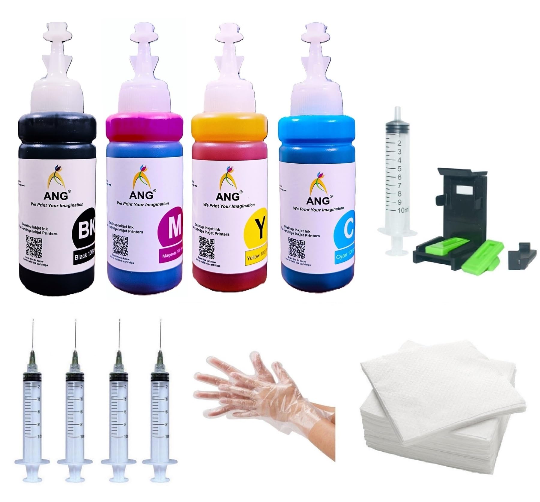 ANG Refill Ink Kit for HP DeskJet Plus IA 6075, Advantage Ultra 4929 | Compatible with Cartridges 47, 678, 802, 803, 805, 901, 818, 21, 22, 27, 28, 46 | Full Ink Set for Printer Cartridge Refill