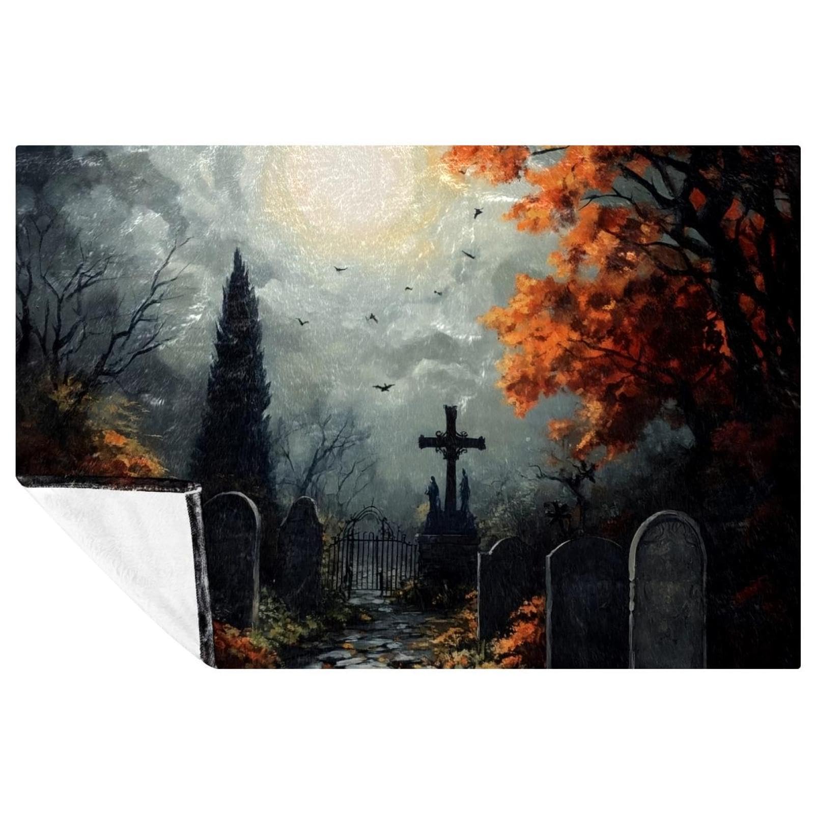 Couverture cimetière d'Halloween 150x100 cm douce et chaude pour lit