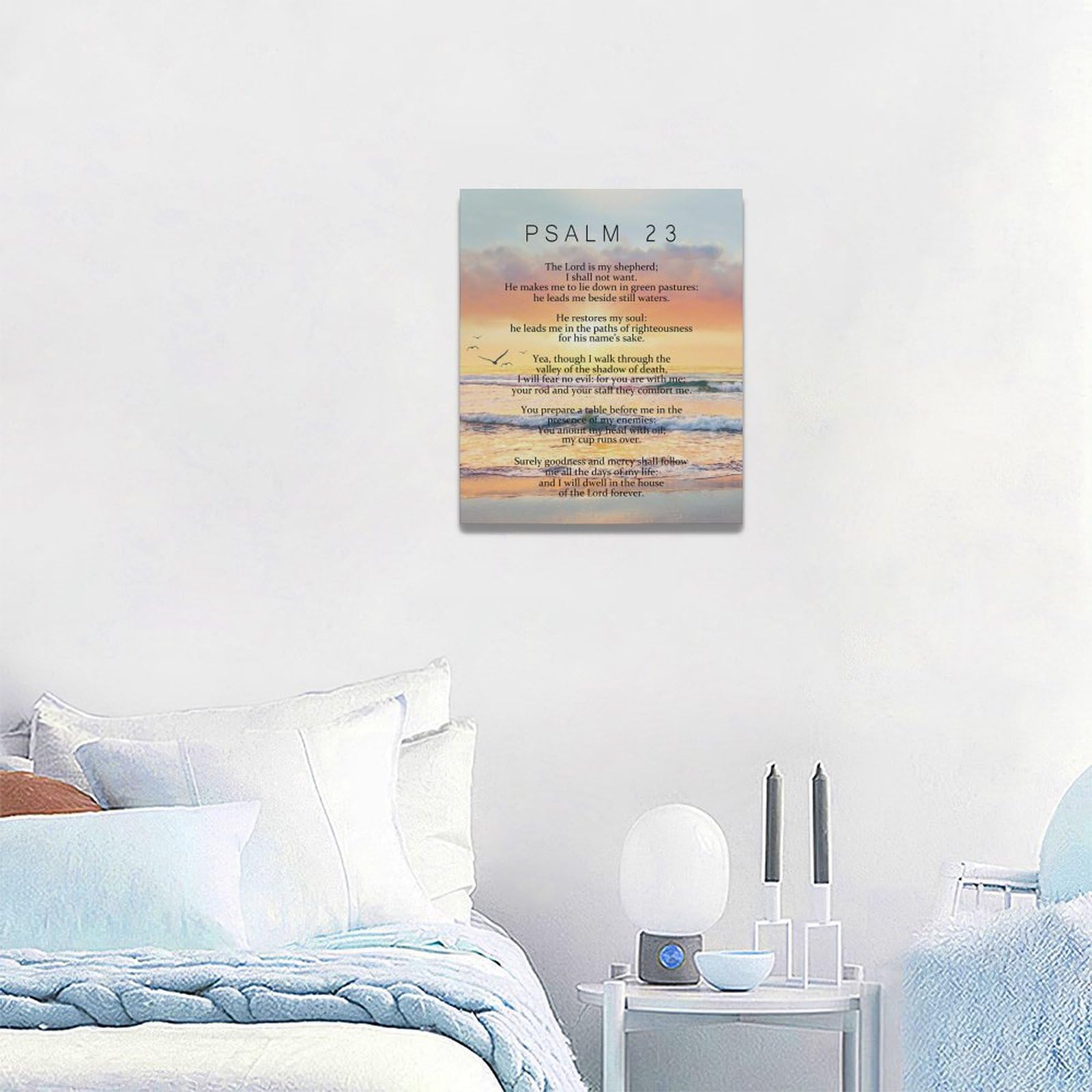 Salmo 23 - Arte de pared con versículos bíblicos, decoración de pared, Escrituras cristianas, Salmos, impresiones en lienzo, pintura religiosa, puesta de sol enmarcada, obra de arte para baño,
