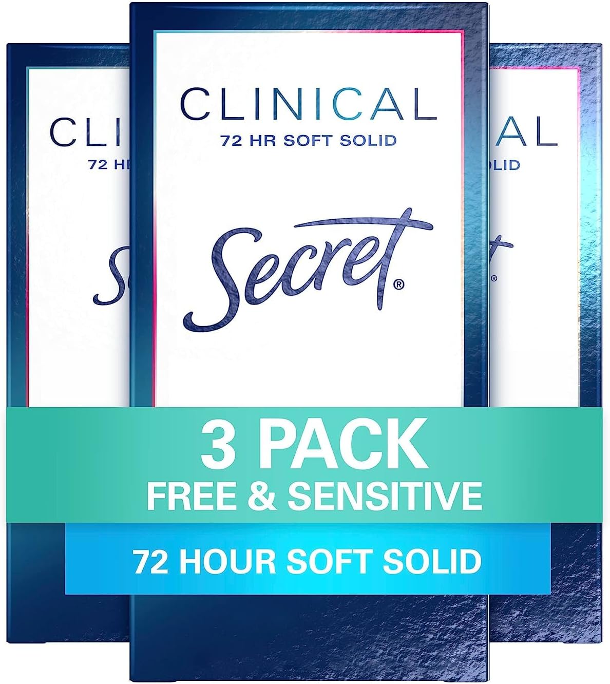 Secret Clinical Strength Soft Solid Antiperspirant and Deodorant for Women, Free & Sensitive, 1.6 oz, Pack of 3