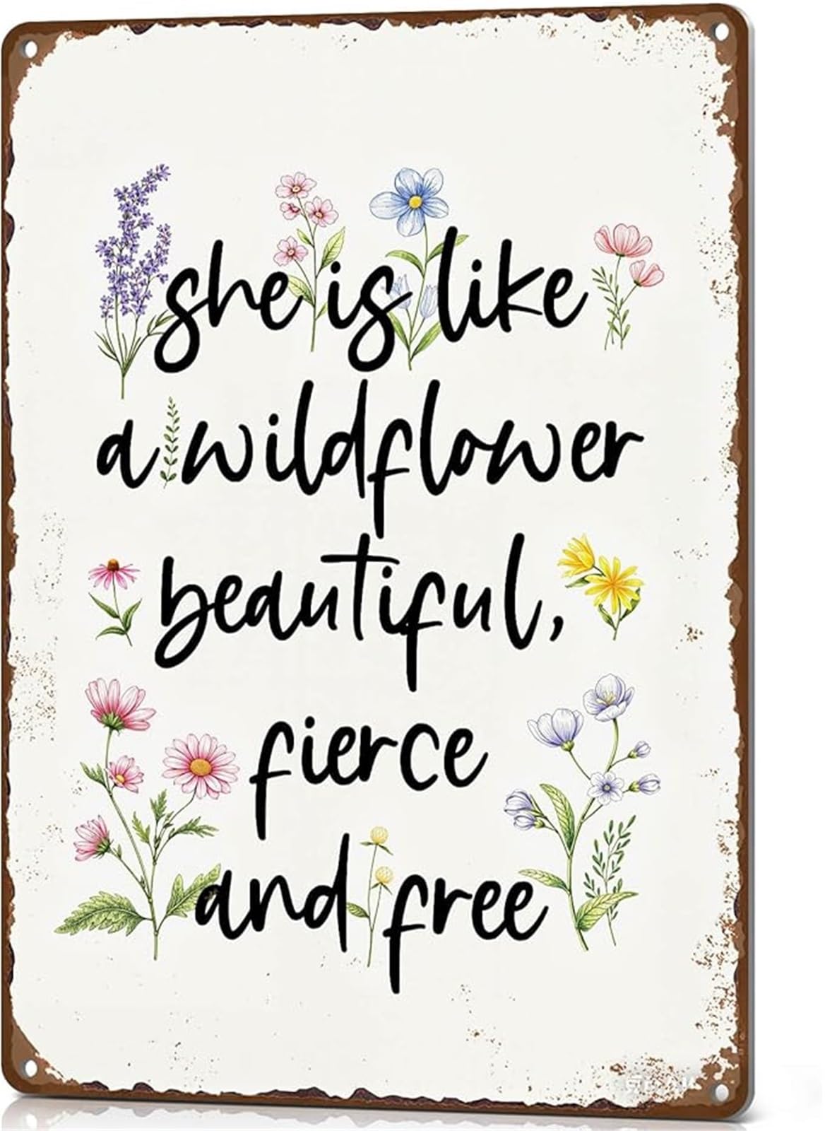 XHAJCSJWGD Vintage Wildflower Birthday Party Shower Boho Wall Decor Metal Tin Sign She Is Like A Wildflower Beautiful Fierce and 8 X 12 in