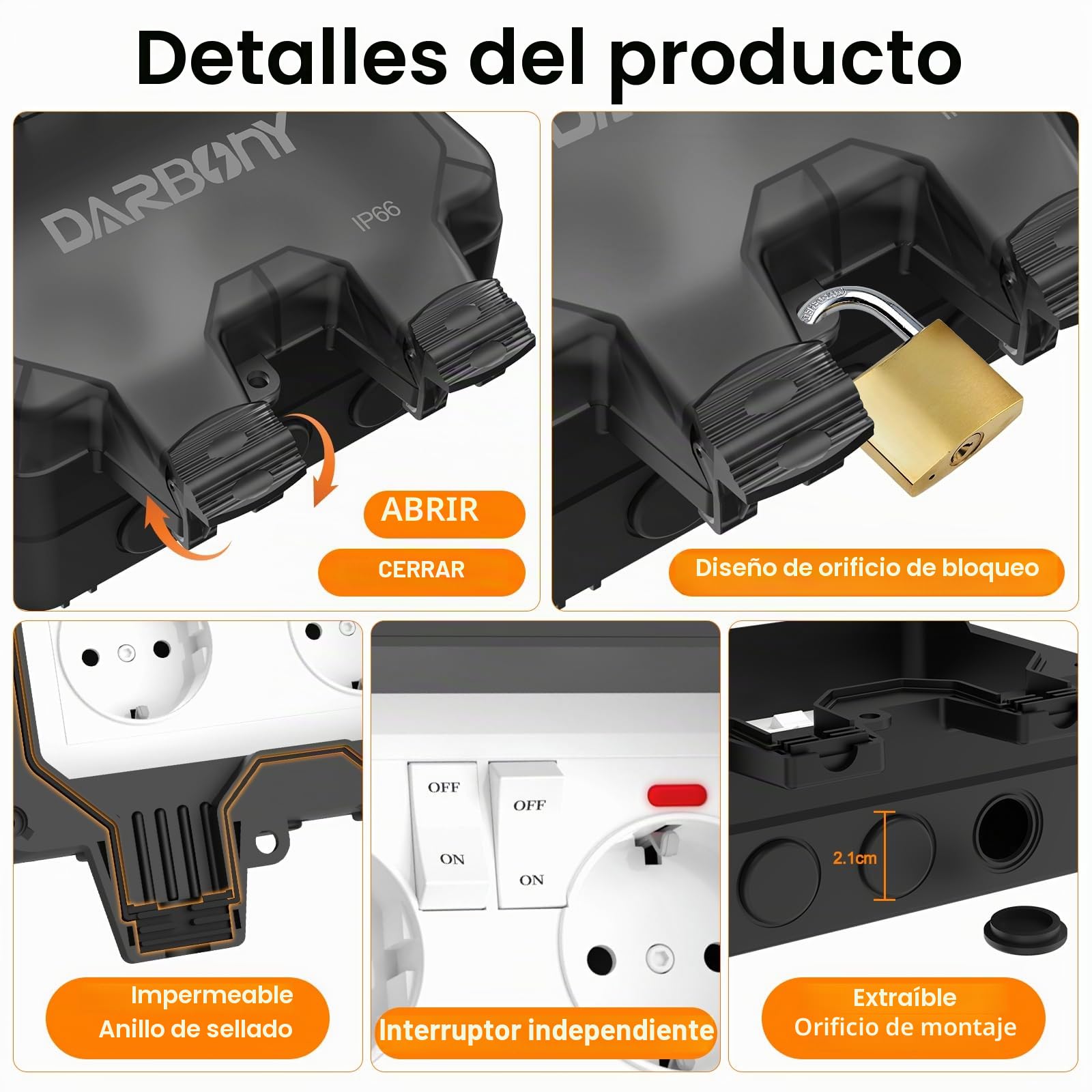 Enchufe exterior resistente al agua IP66 enchufe exterior enchufe exterior enchufe de superficie 3 m cable con interruptor 2 enchufes doble con tapa abatible resistente a la humedad resistente a la