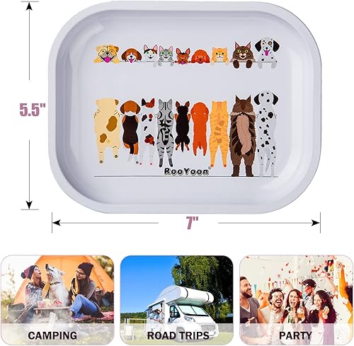 Miniatura 2 de Bandeja decorativa de metal, tamaño pequeño, 7 pulgadas, 5.5 pulgadas, bandeja de metal con bonito patrón de perro de dibujos animados para el hogar
