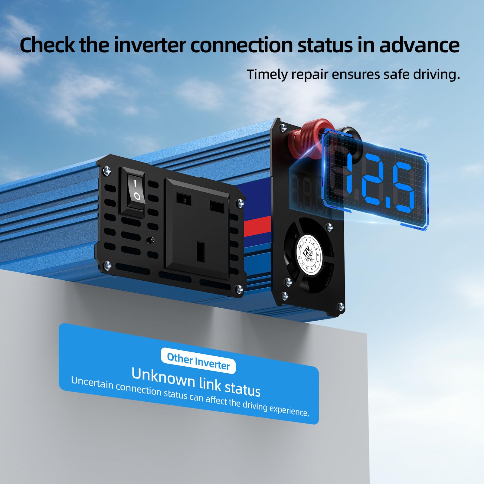 Pure Sine Wave Power Inverter 400w DC 12V to AC 240V Voltage Converter with AC Outlets,digital display,and safety switch，for Motorhomes,Trucks,Boats,Camping,800W Peak Power — view 6