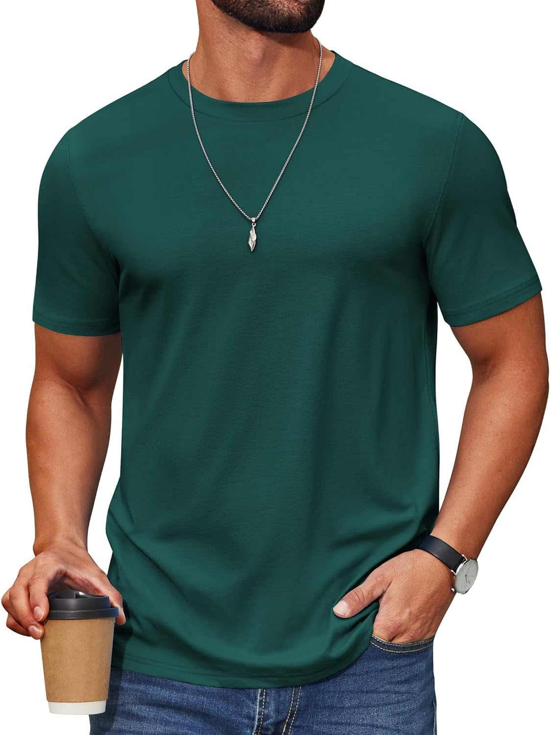 COOFANDY Men's T Shirt Short Sleeve Cotton Blend T-Shirts Crew Neck Casual Summer Basic Tee Shirts