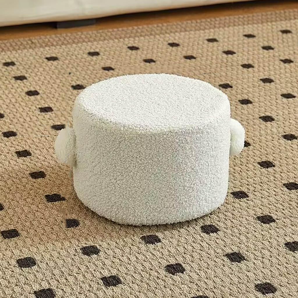 スモール ホワイト フェイクファー ラウンド オットマンシート - リビングルーム&amp;ベッドルーム用の万能フットレスト - 取