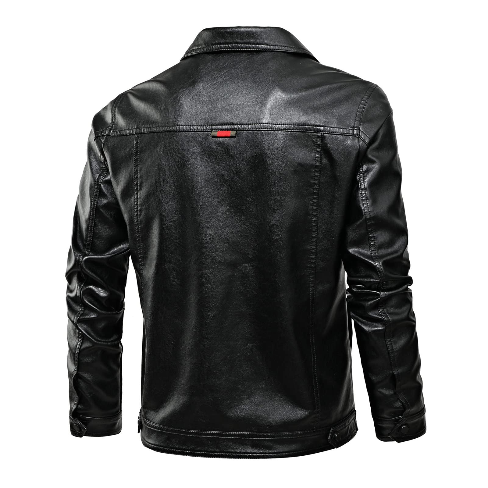 Maiyifu-GJ Men's Button Down Lapel Biker Jacket Winter Warm Faux Leather Motorcycle Jackets Lightweight Casual Pu Bomber Coat (Black,Medium)
