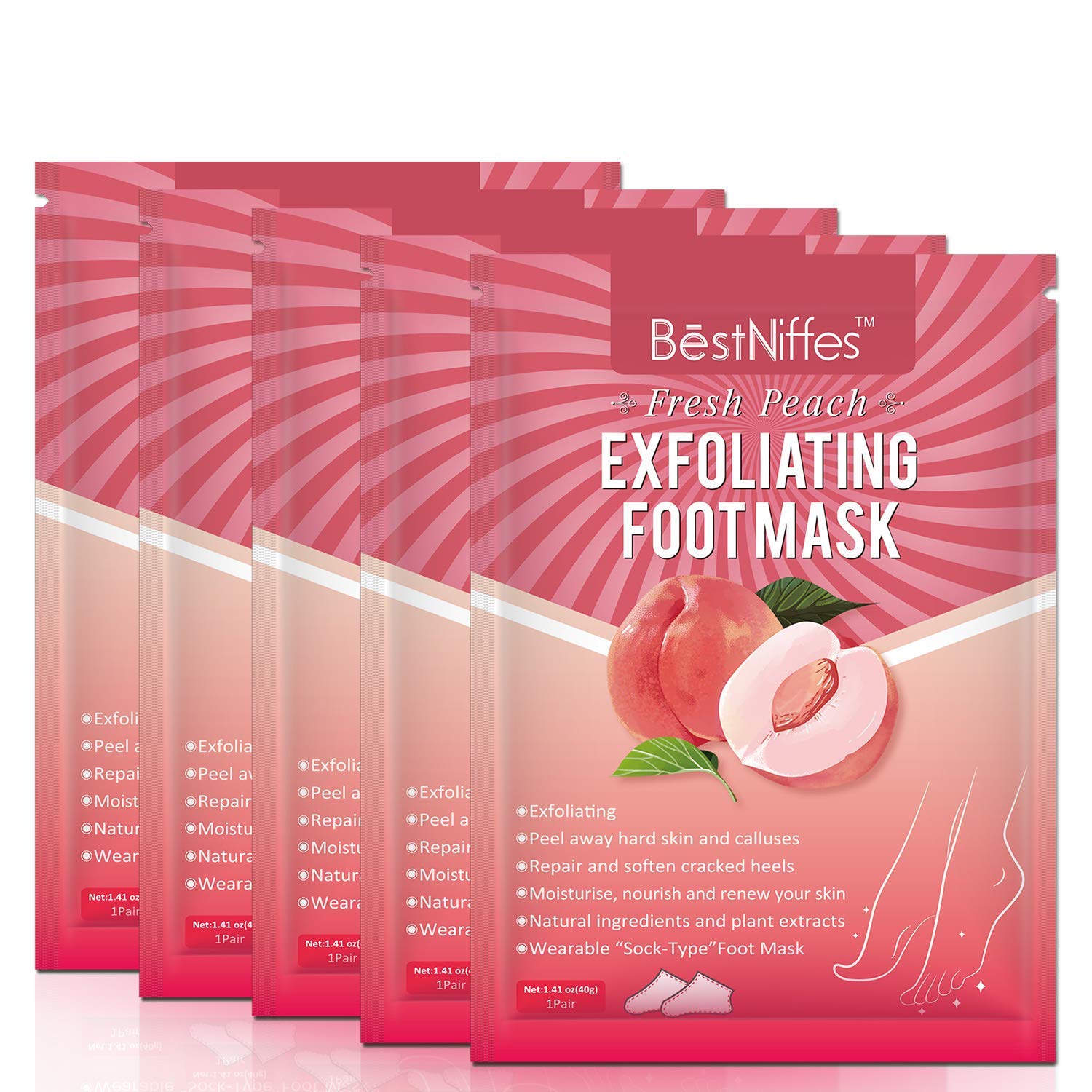 5 Pack Foot Mask for Dry Cracked Feet, Foot Peeling Mask Lotion Cracked Heel Treatment, Natural Moisturizing Socks Masks for Dry, Cracked Feet, Callus, Dead Skin Remover for Soft Baby Pretty Feet