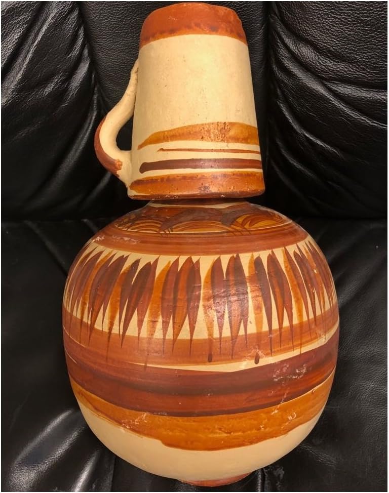 Made in Mexico Authentic Botellones/Cantarito Combo Water Carafe/Mug Cup Drinks Jar Jarra Mexicana Espiga de Barro for Hot or Cold Beverages Drinks Natural Clay Large 13x8.5" Hand Made Painted Large