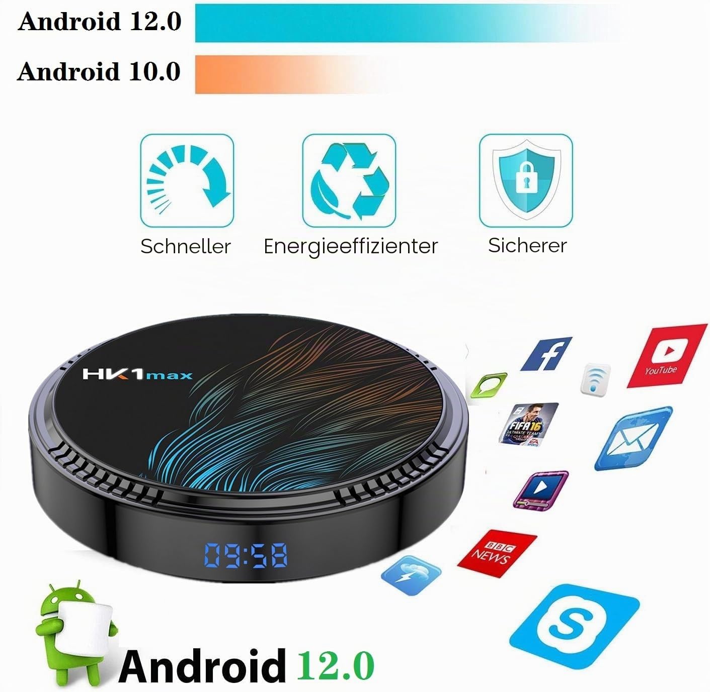 HK1 MAX TV Box Android 10.0 TV Box 2GB RAM 16GB ROM 2.4G/5G Dual WiFi H.265 Decoding HD 4K Set Top Box