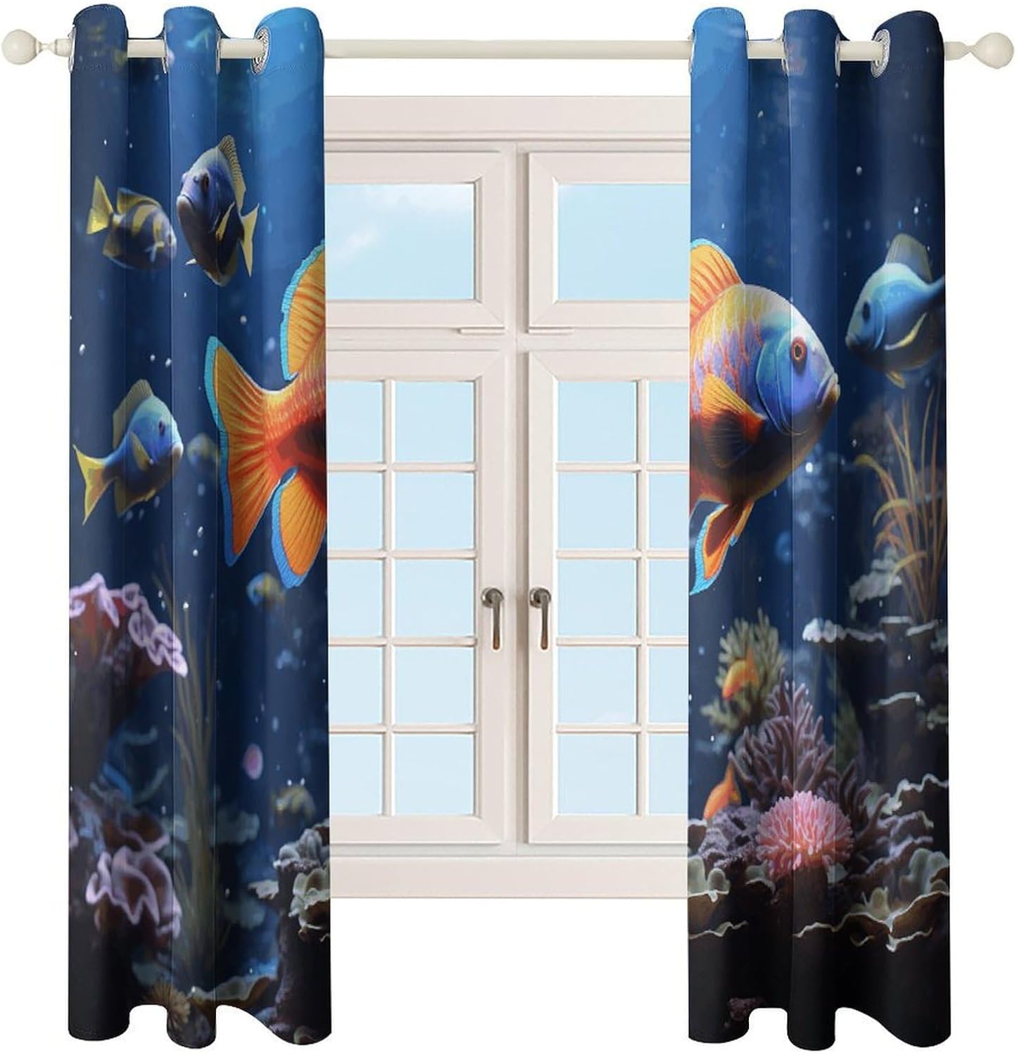 Fishs Printed Perforated Curtains, Insulated Curtains for Winter, Thermal Drapes are Suitable for Most Windows, Balconies