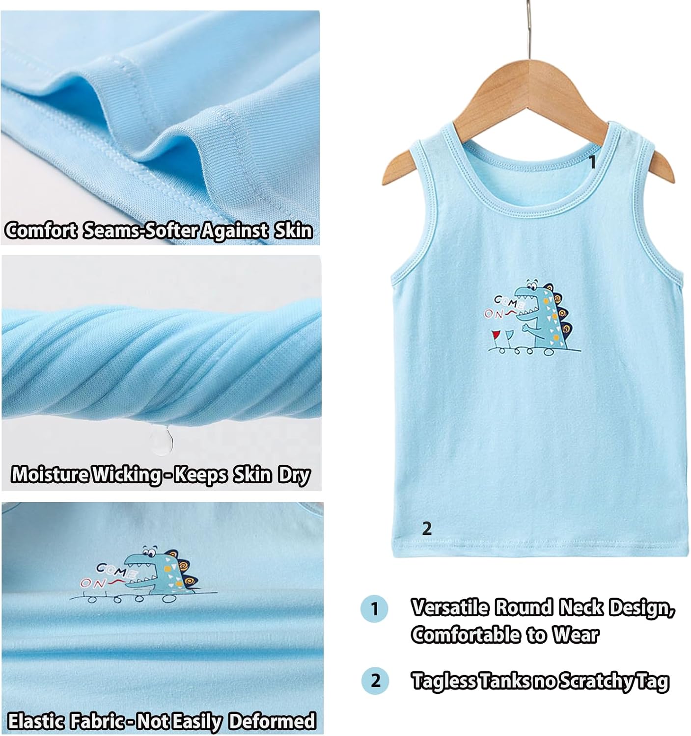 1-10 Years Toddler Boys Tank Soft Cotton Sleeveless Undershirt Kids Breathable Soft Tank Tops 5 Pack