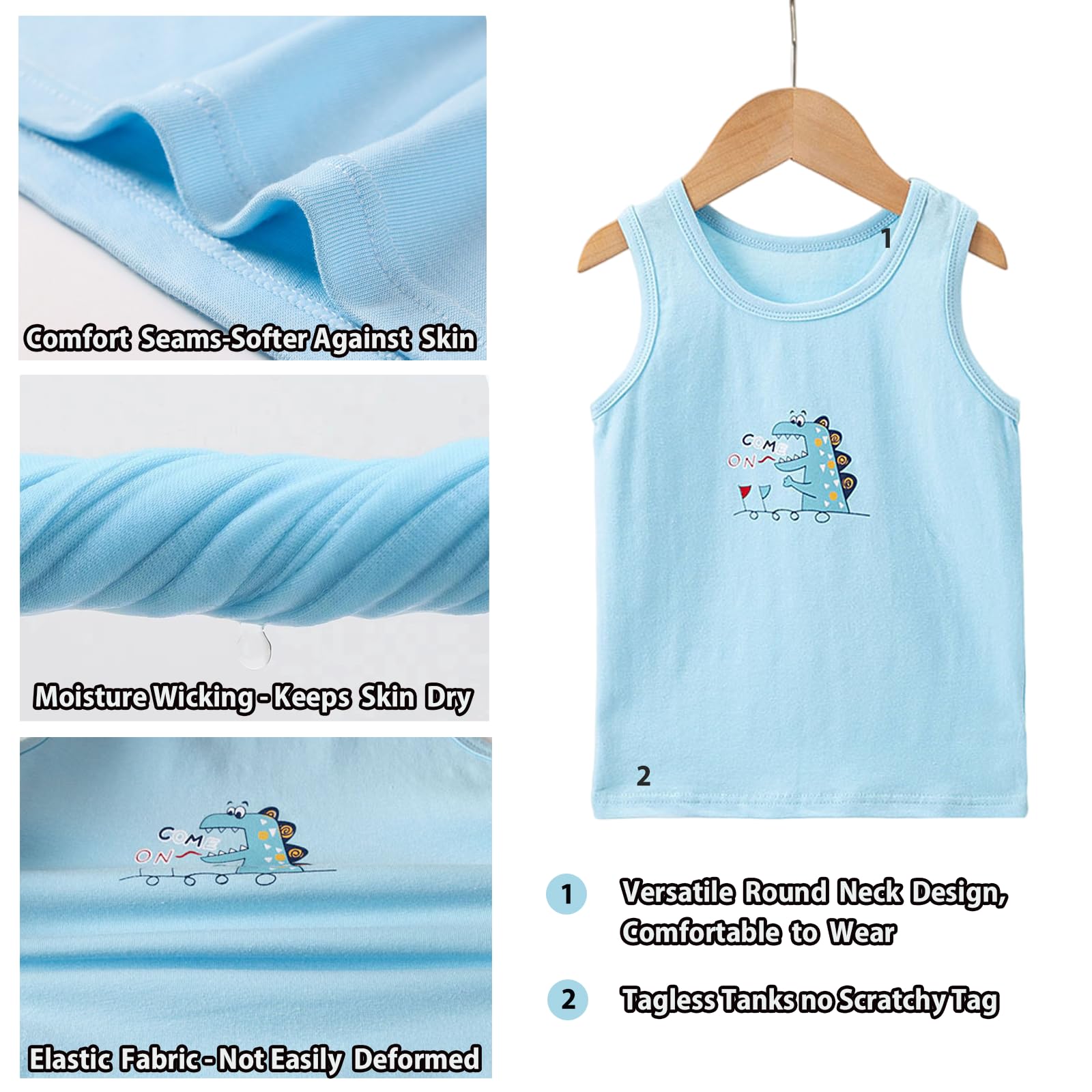 2 a 10 Años Chalecos para Niños Camiseta Interior Sin Mangas de Algodón Pack de 5 Camisetas Sin Mangas Suaves Transpirables para Niños