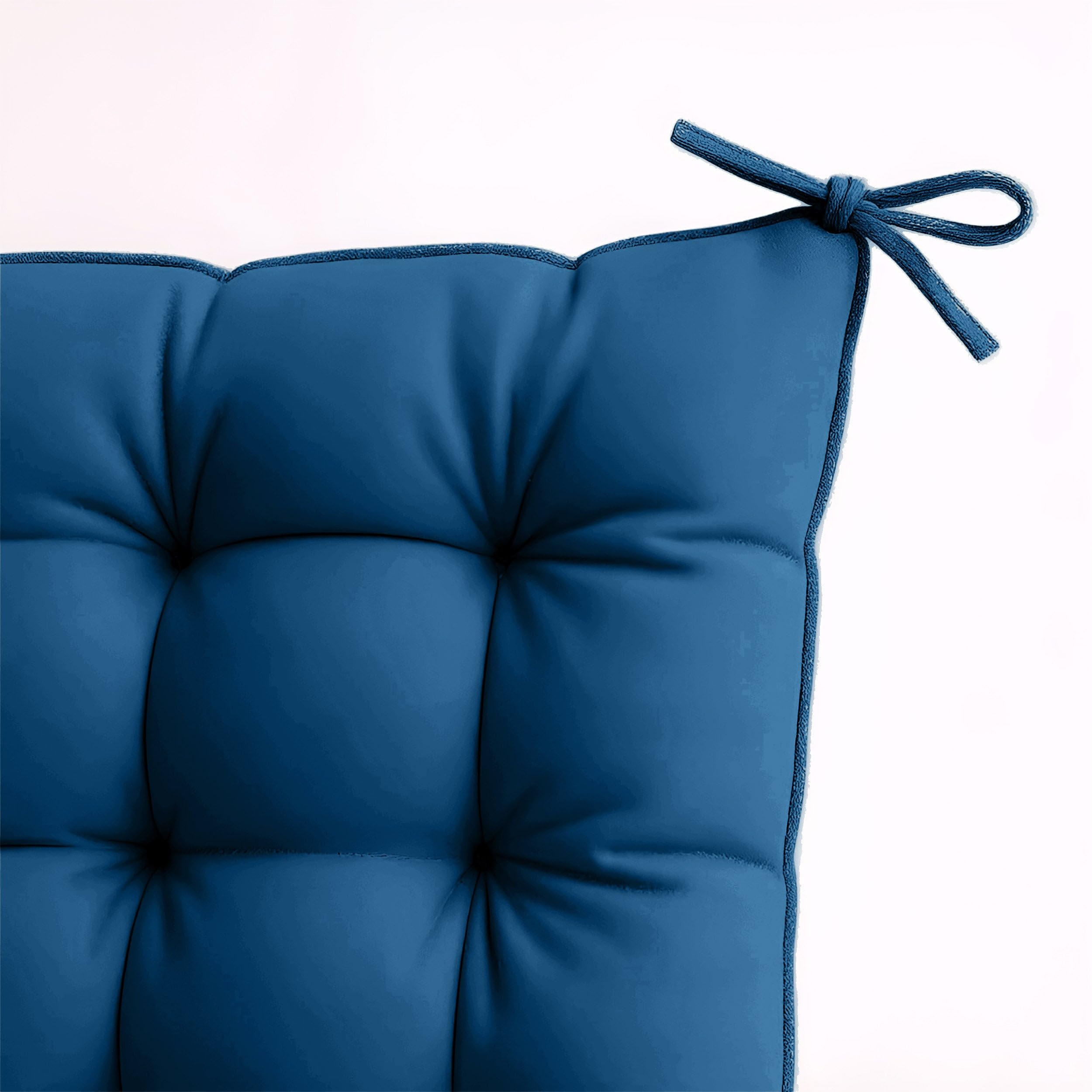 Déco Arts Coussin de Chaise - Lot de 4 Coussins Carrés avec Attaches pour Chaises Intérieur ou Extérieur - Polyester 65% & Coton 35% - Galette Certifiée Oeko-TEX - 40 x 40 cm, 380 g, Bleu petrole