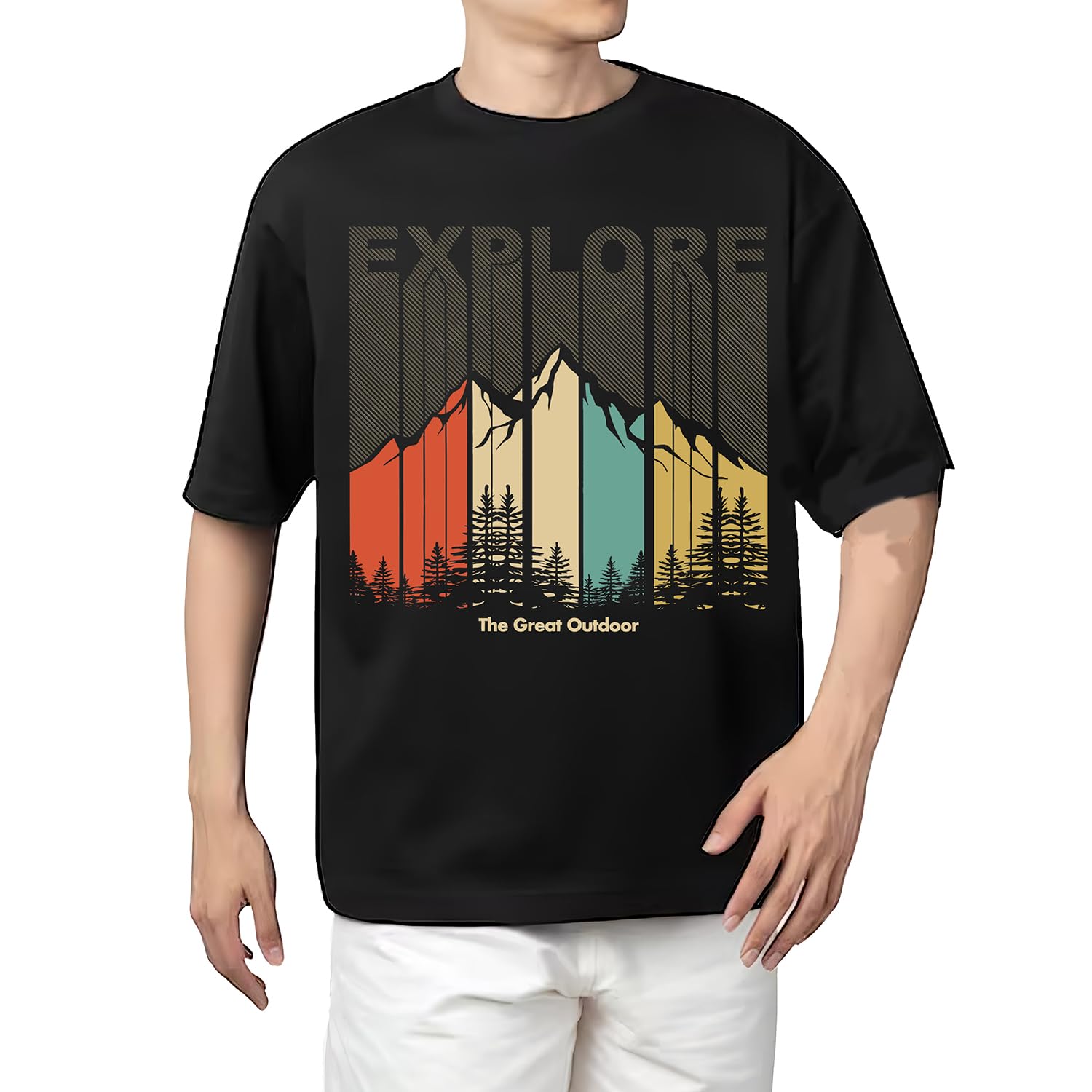 aroa Tshirt Explore Model : 060 Men Cotton Printed Oversized/dropshoulder/Round Neck Black Tshirt for Men Women Unisex-picture-51