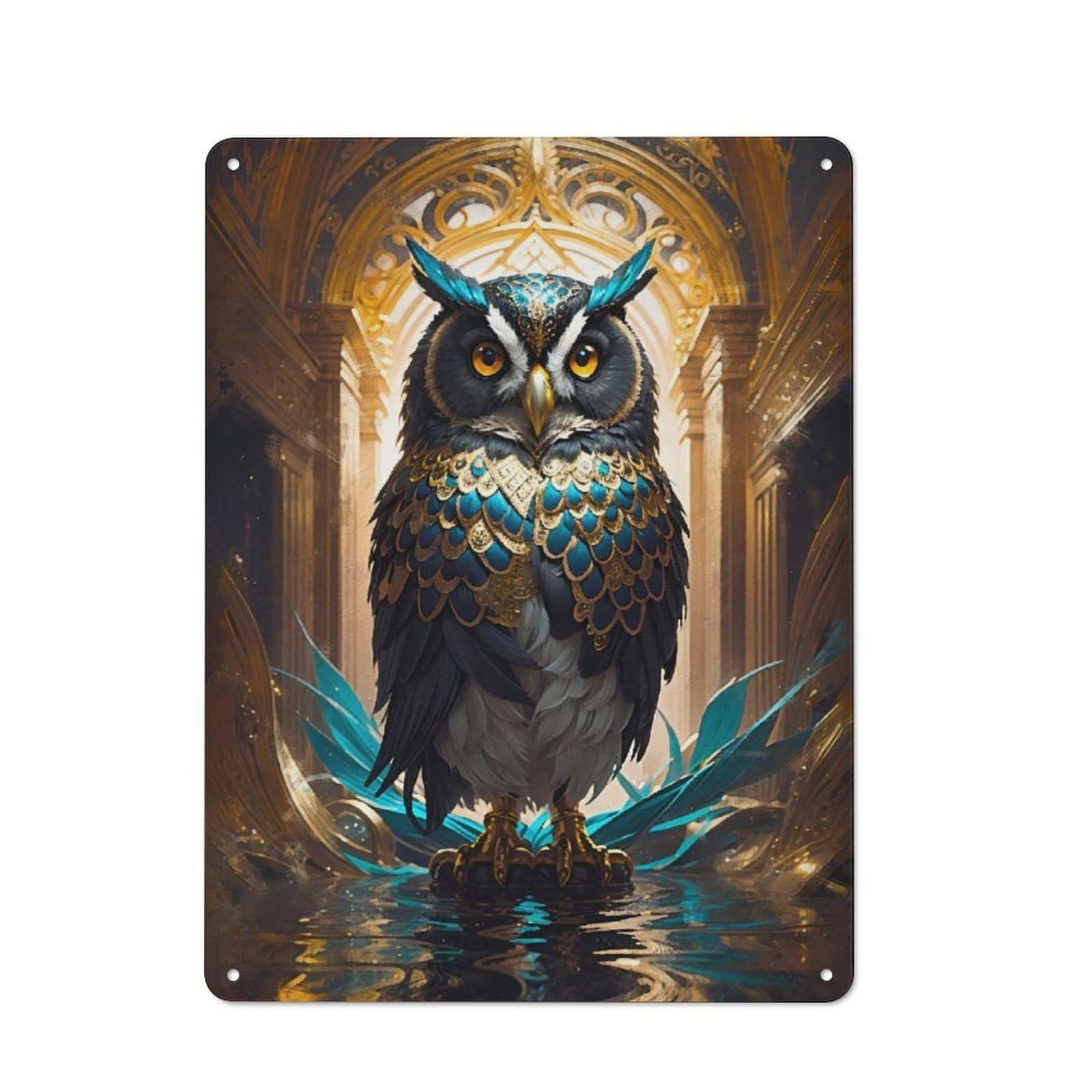 Junmoney Elegant Owl Office Metal Sign With Design 40X30cm, Classic Studio Wall Plaque For Home Office, Reading Corner Or Bedroom