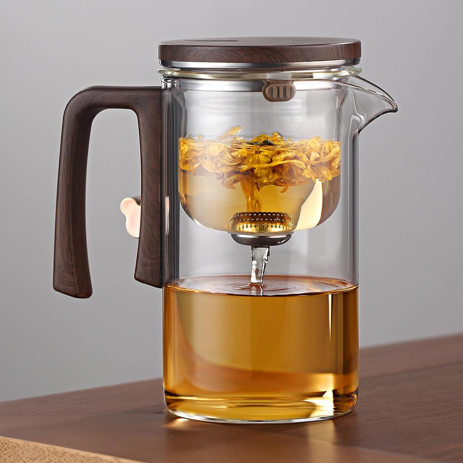 Magic Witchcraft Glass Teapot, Heat-Resistant Borosilicate Tea Pot with Infuser, One-Touch Water Separation, Anti-Scald Handle, for Loose Leaf & Blooming Tea, 520ML