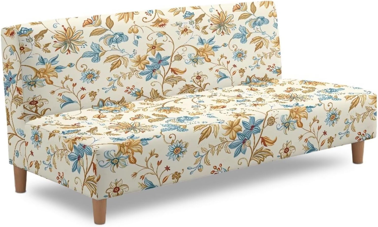 Merkmak Removable Futon Cover Vintage Hibiscus Flower Couch Cover for Futon Replacement Floral Armless Sofa Slipcover Non-Slip Furniture Protector for Bedroom Living Room Hotel