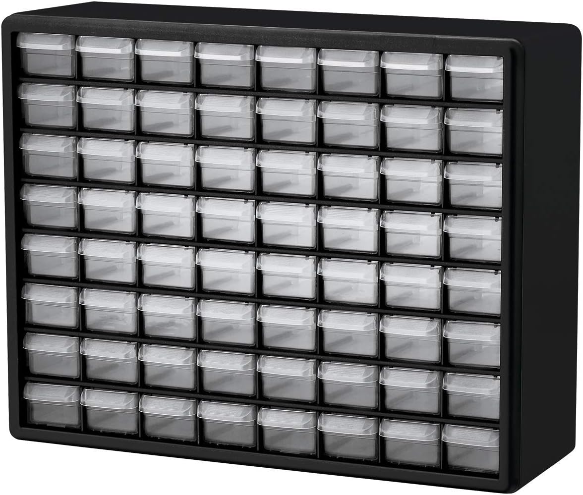 Black 64-Drawer Stackable Plastic Storage Cabinet