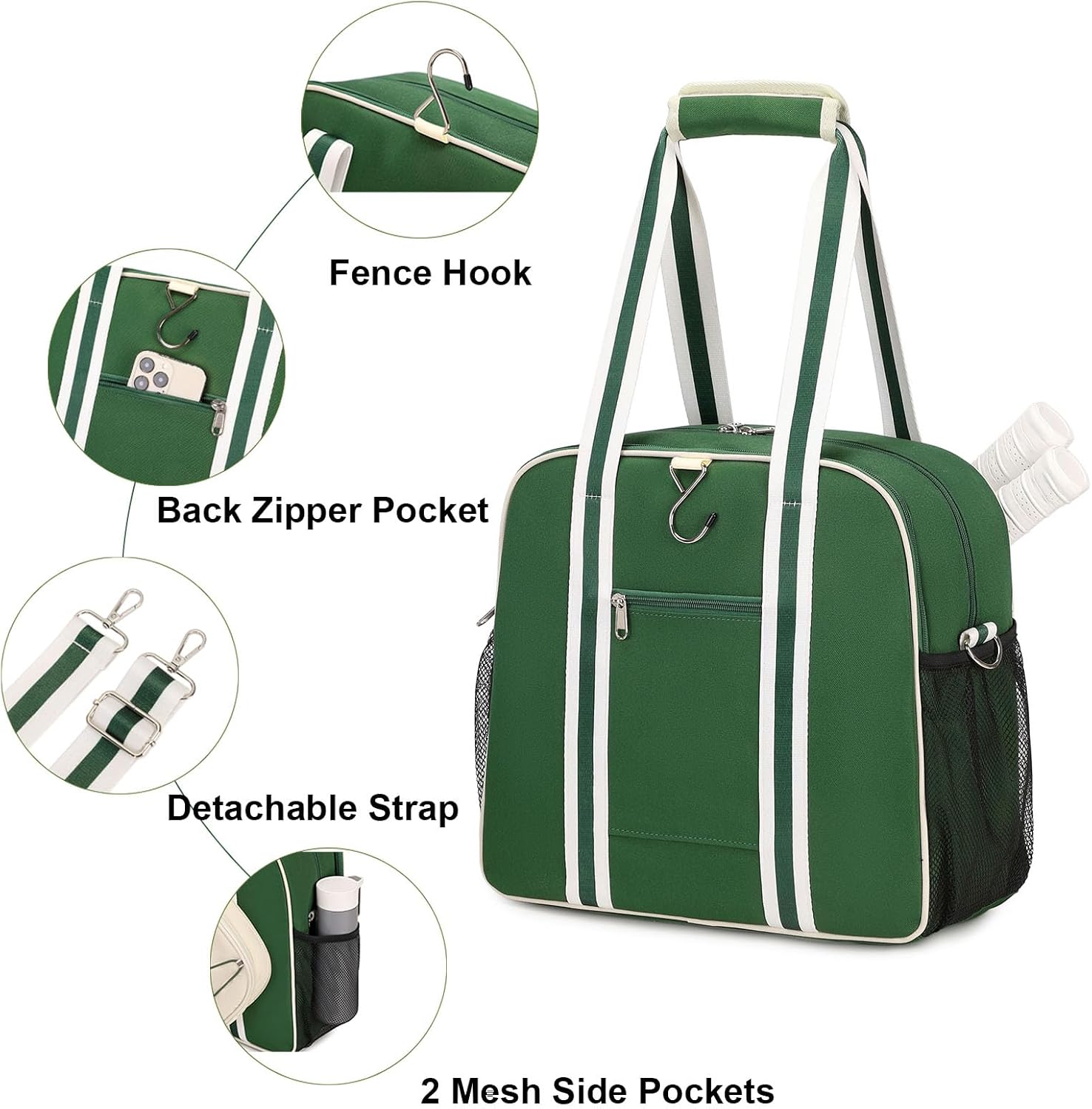 ACESAK Pickleball Bag, Pickleball Bags for Women Men Teens with Waterproof Pocket & Fence Hook, Pickleball Tote Bag