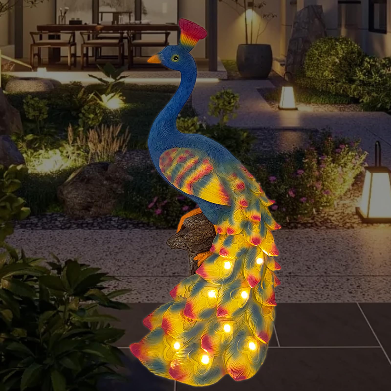 PLAPITATE Garden Outdoor Decor Peacock Statues, Resin Peacock Waterproof Solar Lights Yard Lawn Ornament Unique Gifts for Mom's Birthday or Grandma Women