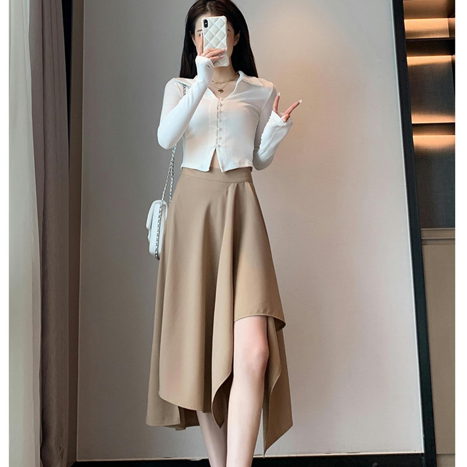 Gonna Midi Donna Primavera E Autunno Gonna Mezza Lunghezza Donna Vita Alta Slim Fit Gonna A Pieghe Irregolare Gonna Media Lunghezza-Nero-XL