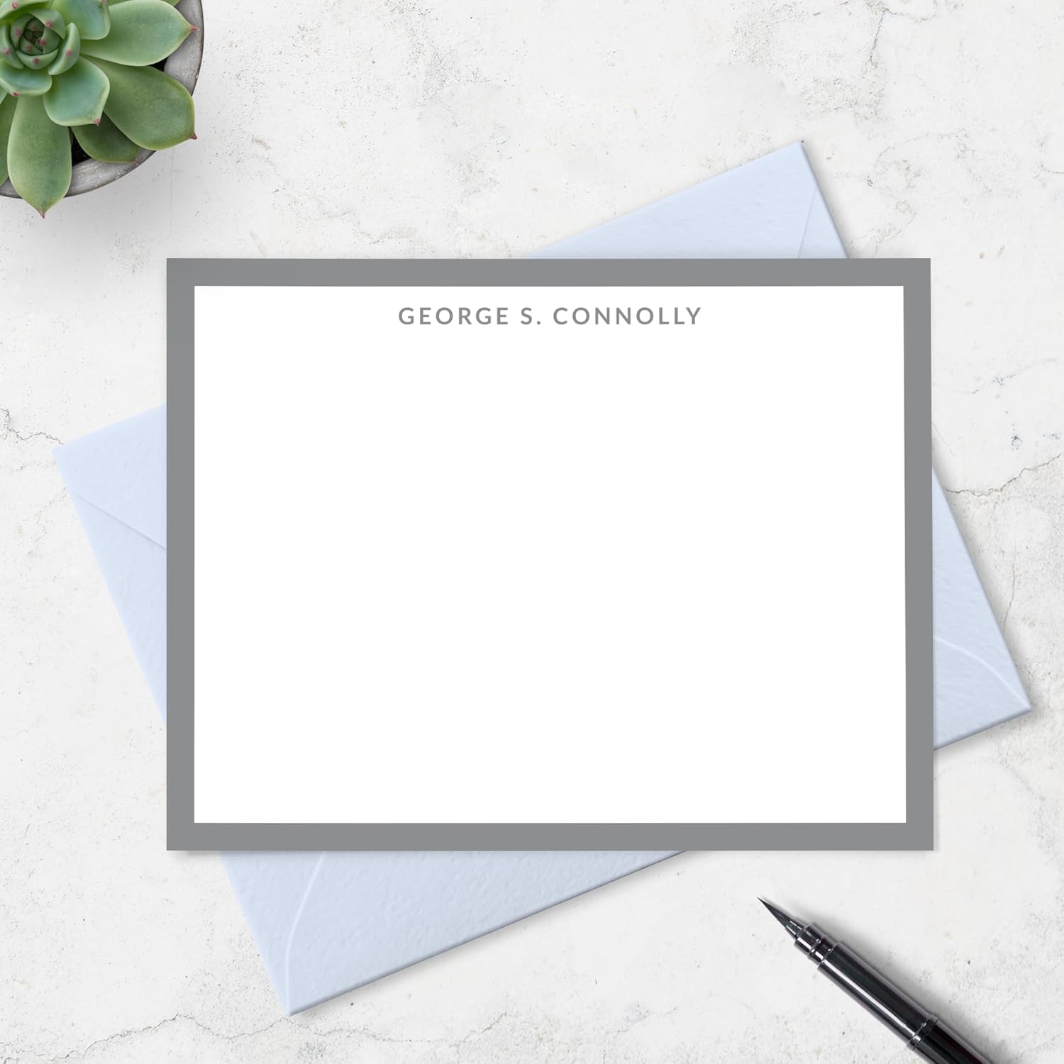 Personalized Note Cards Stationery for Men with Name and Border - Custom Stationary Set with Envelopes - Flat A2 Custom Notecards, Choose Your Colors and Set Size (Solid Color Border)
