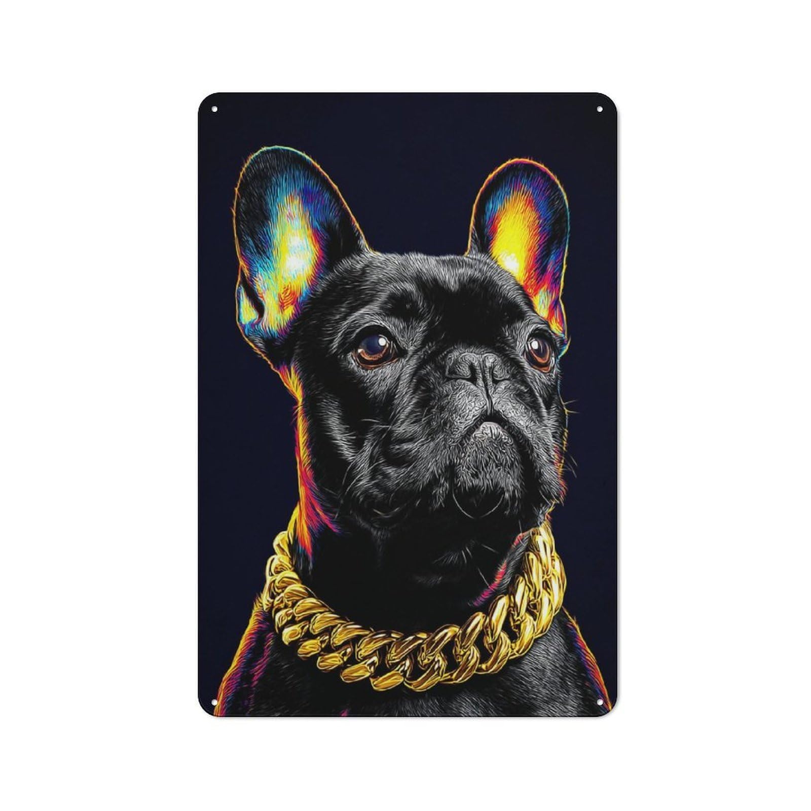 Junmoney Neon Bulldog With Gold Chain 30X20cm Retro Metal Plaque With For Kitchen Or Home Bar, For Garage, Workshop And Man Cave Decoration