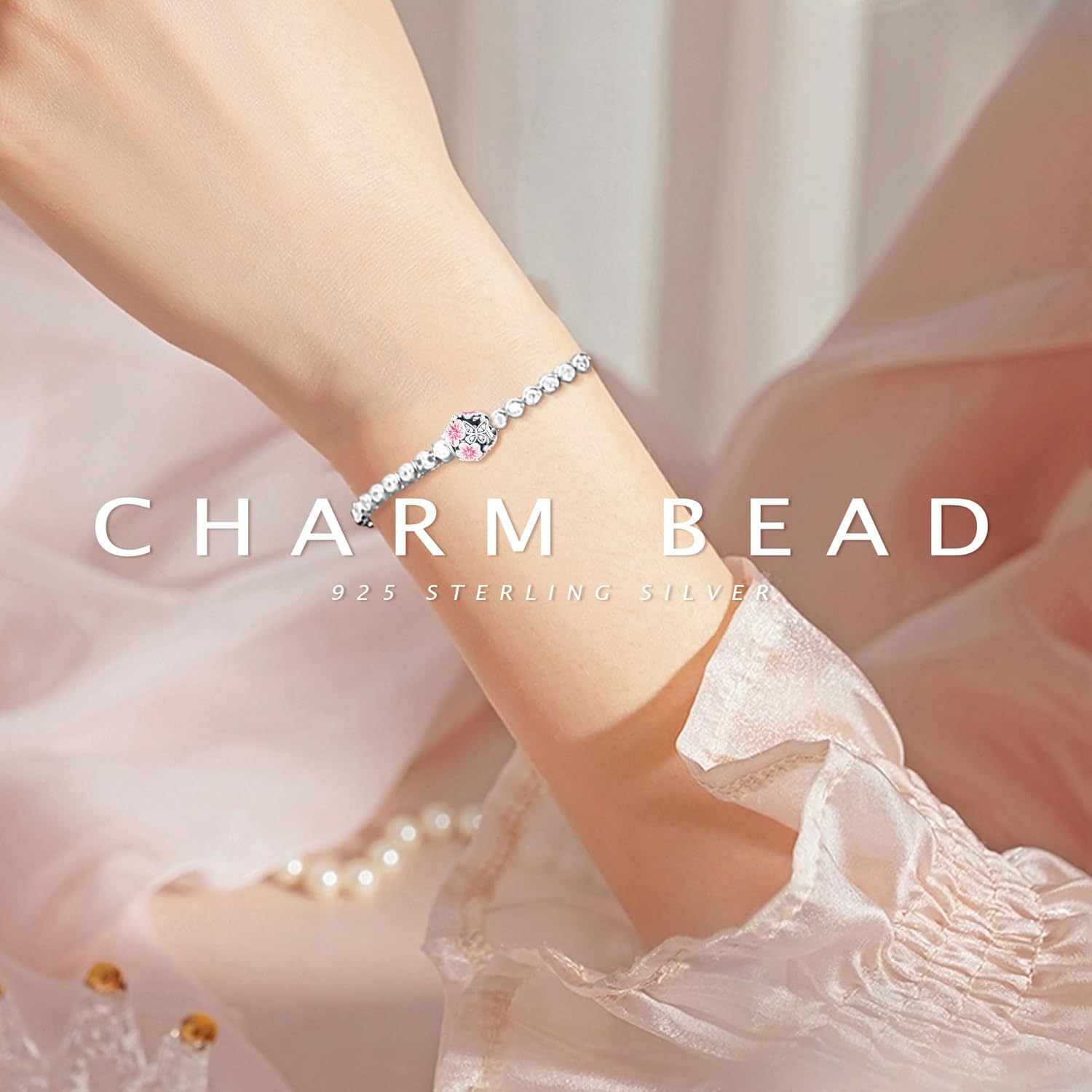 925 Sterling Silver Beads for Bracelets Necklaces, Rose Gold Pink Blossom Cherry Rose Flower Butterfly Star Heart Angel Charms Pendant, Vintage Jewelry Birthday Gift for Women Men Sister Lover - Image 4