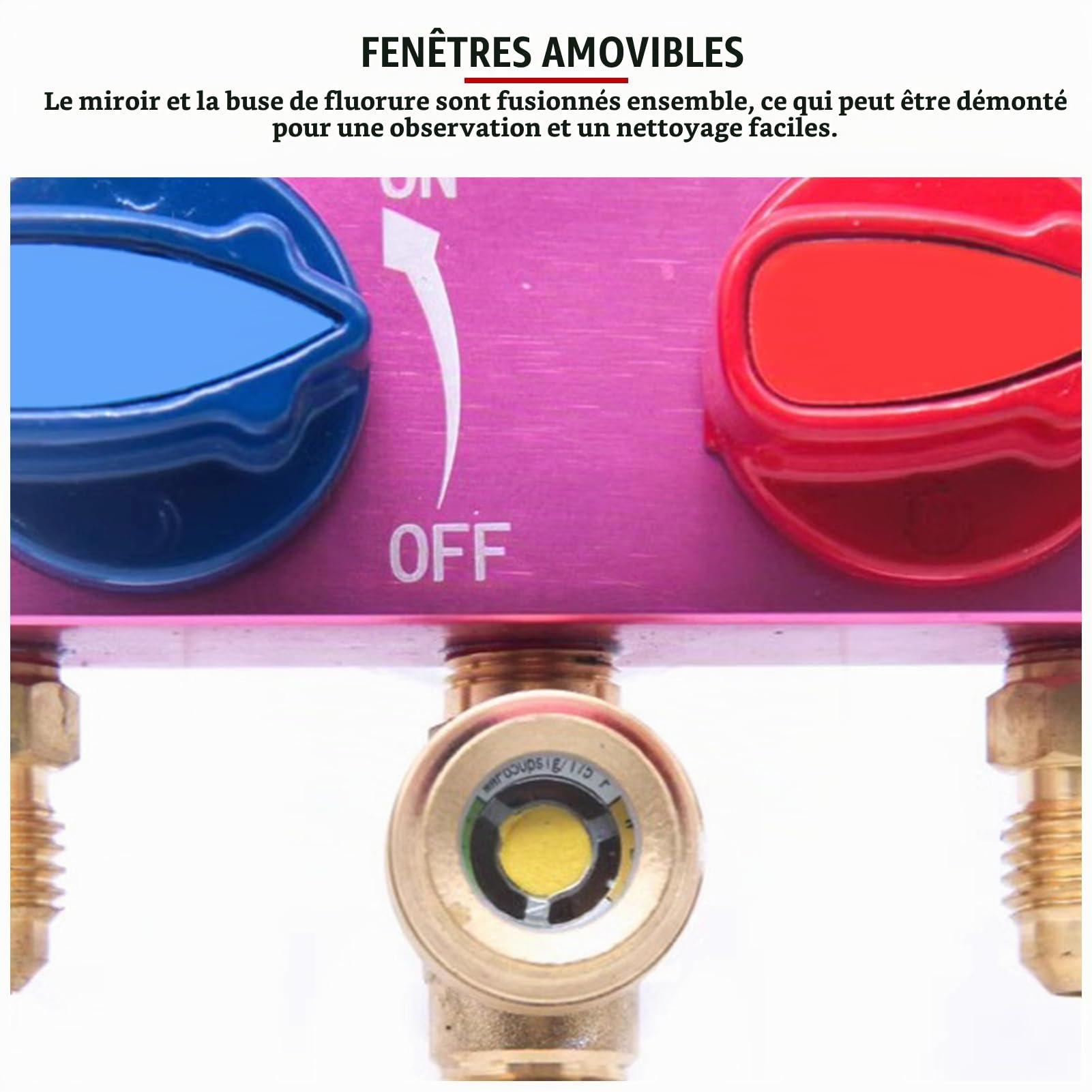 Manifold Diagnostic Climatisation avec Double Manomètre, avec Hublot et Robinets à Billes, pour Réfrigérants R22, R32 et R410a, pour Diagnostic, l'Entretien Système Climatisation Automobile