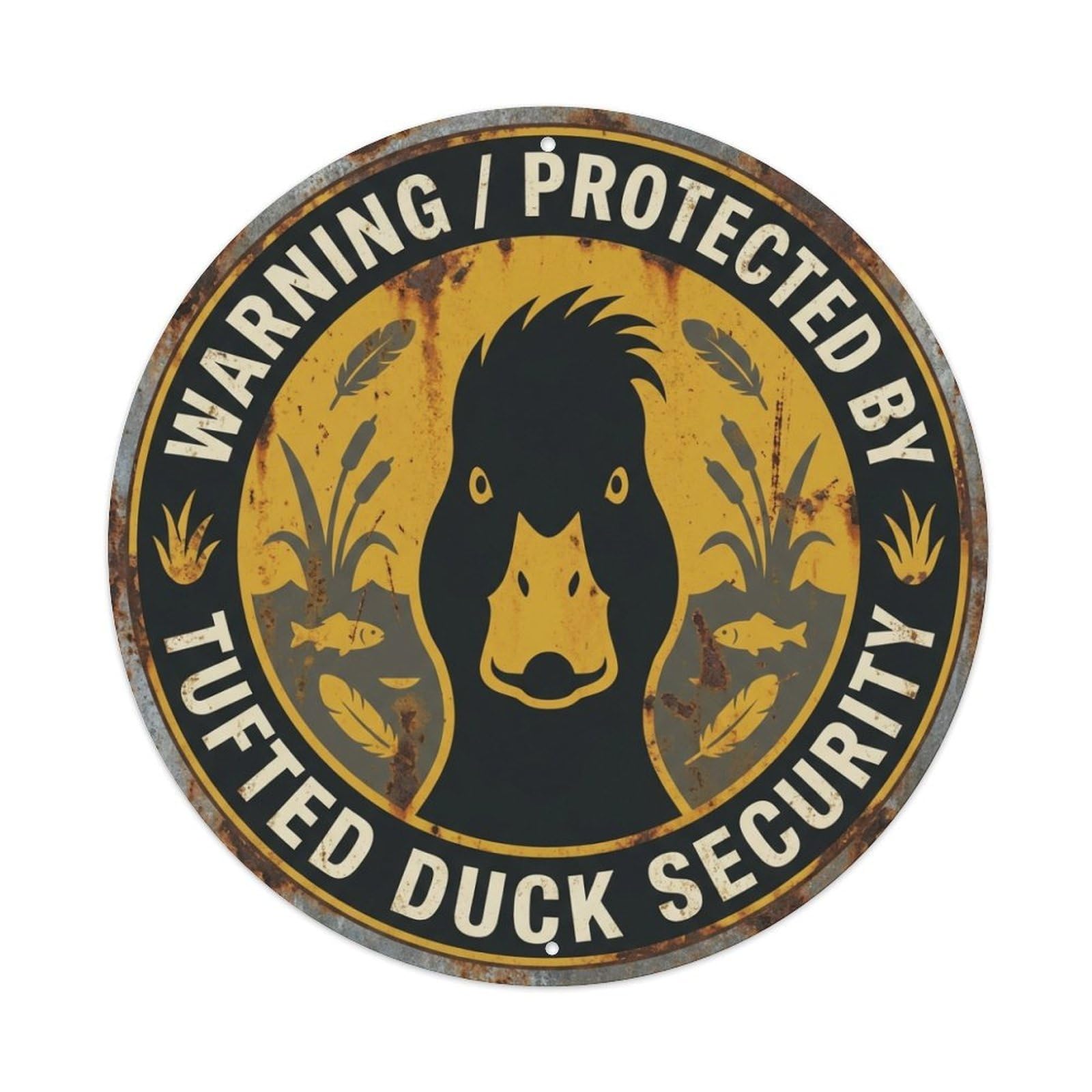 Warning Protected By Tufted Duck Security Waterbird Metal Tin Sign