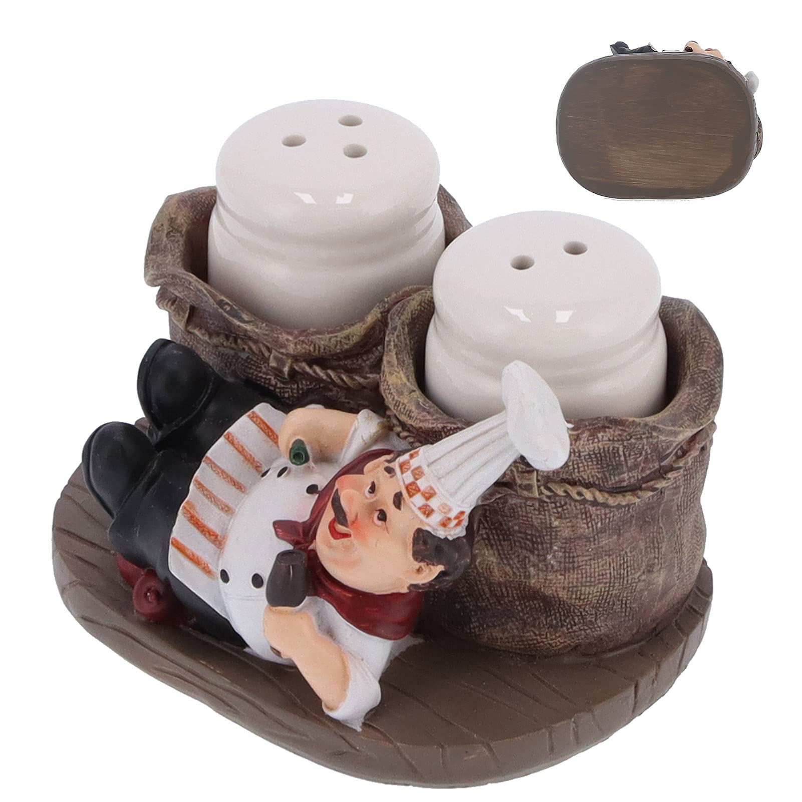 Salt Pepper Bottle Holder Resin Chef Statue Salt Bottle Holder Cute Chef Resin Figurine Flip Oil Dispenser Bottle for Storting Kitchen Spices Shaker