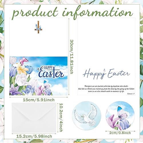 Miniatura 3 de Kolldenn 120 tarjetas de felicitación de Pascua con sobres de 11.8 x 5.9 pulgadas, tarjetas cristianas religiosas con la cruz de Él ha resucitado,