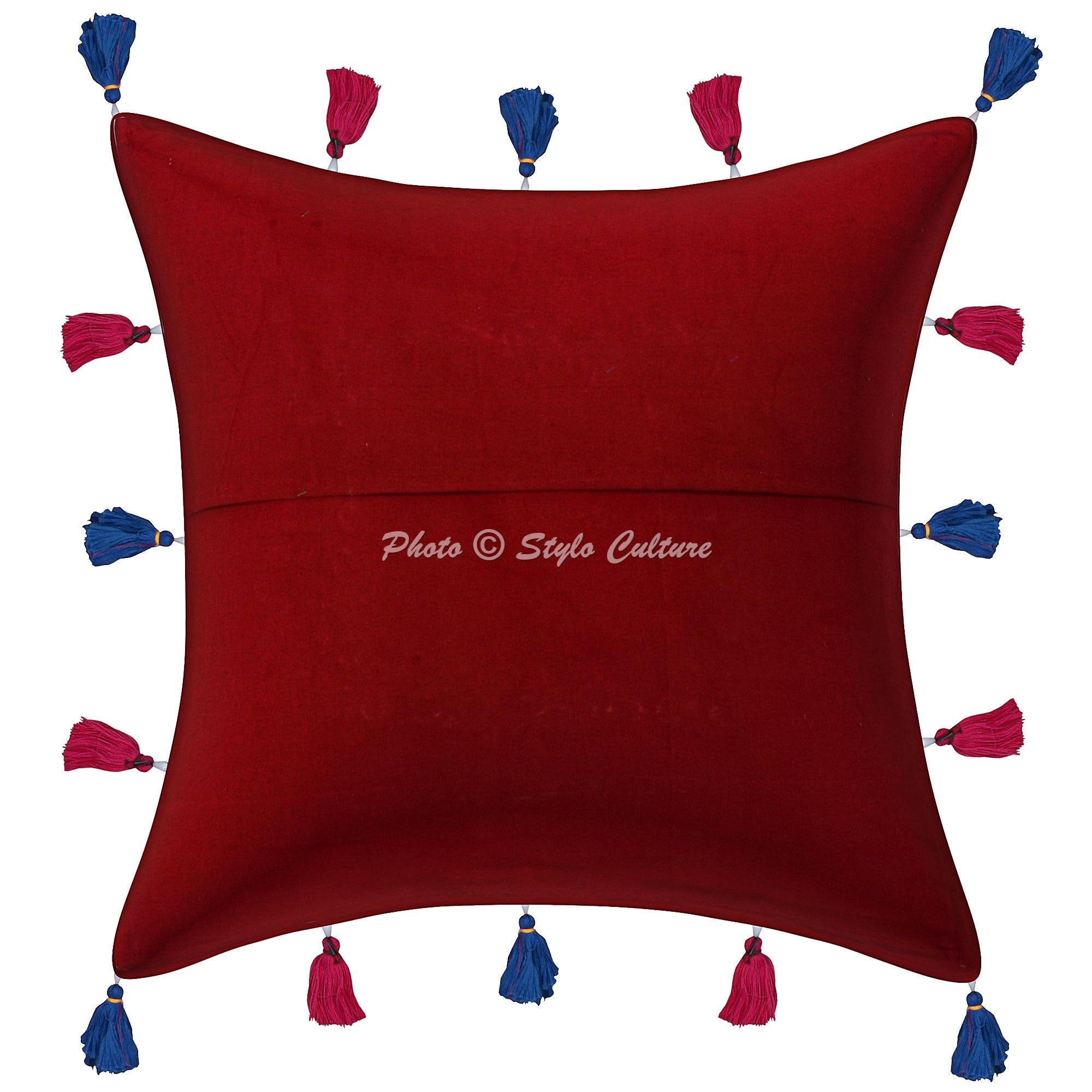 Indische Dekorativ Baumwolle Couch Kissenbezüge 40x40 cm Kastanienbraun Dekokissen Gesticktes Patchwork Schlafzimmer Sofa Kissen Bezüge Blumen Quadrat Kissenhullen - 4 STK.