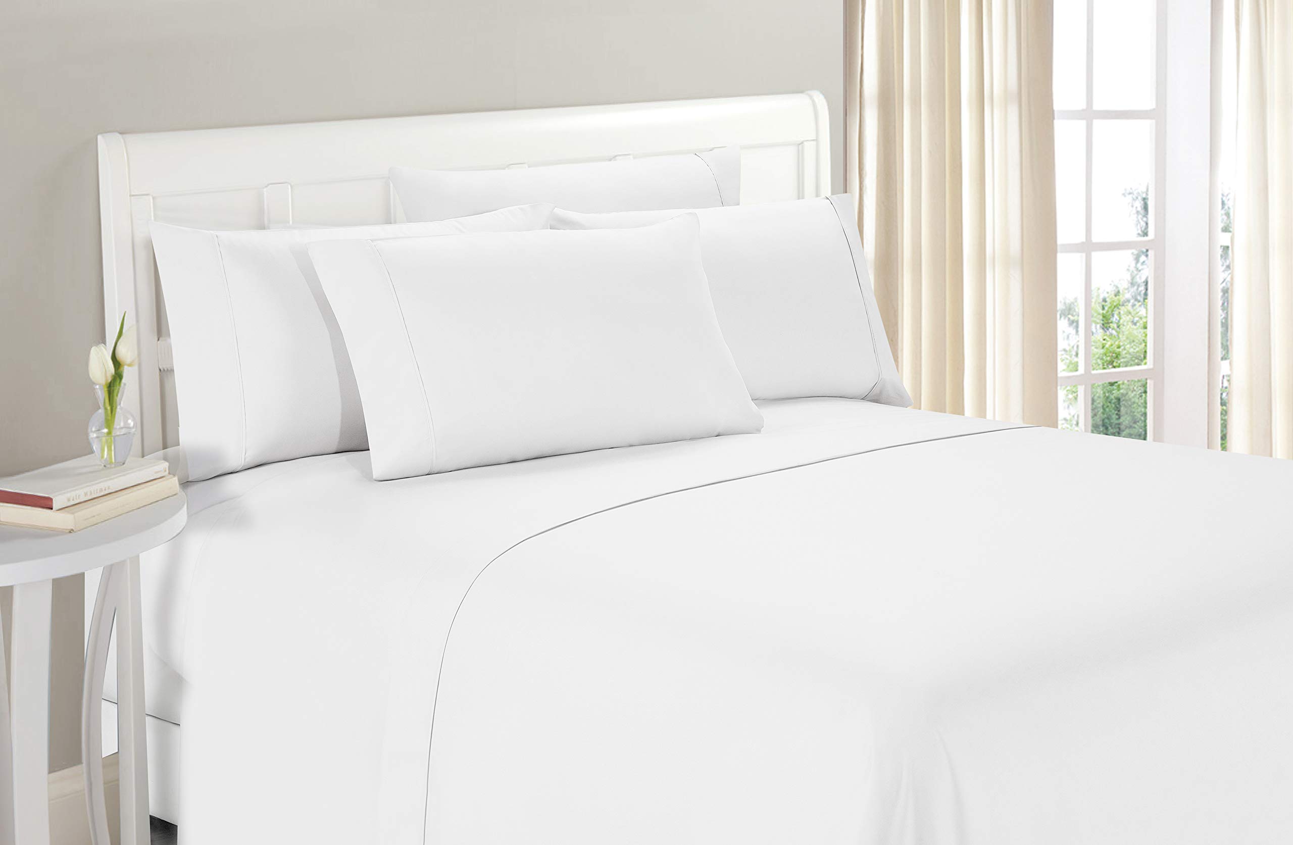 GLIMMER TEXTILE 100% Organic Cotton 1200 Thread Count Full XL(54"x80") White Sheet Set | Sateen Weave |Hotel Luxury Bedding 4 Piece Sheet Sets|