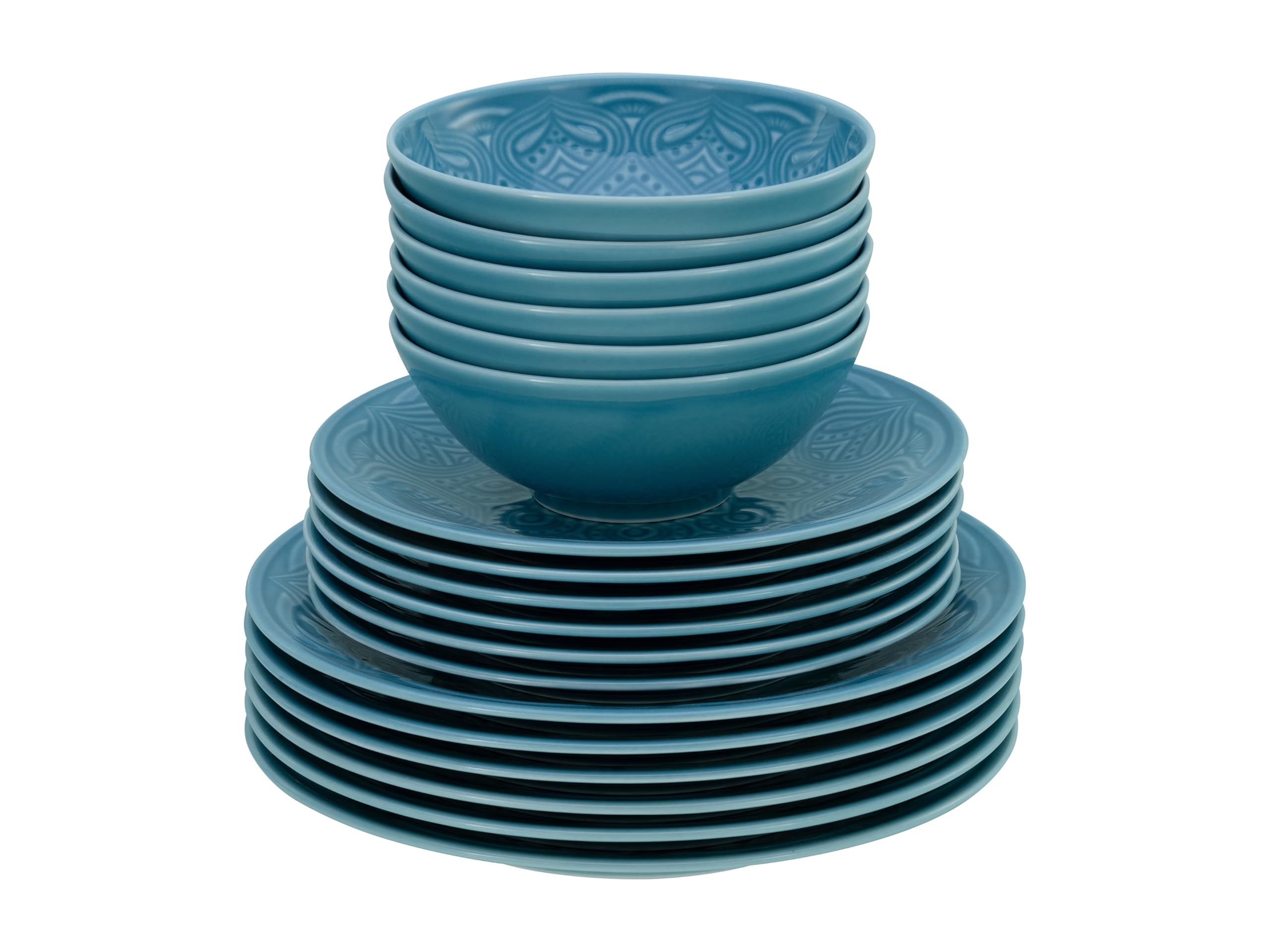 Service De Vaisselle 18 Pièces CreaTable - Porcelaine Décor Mandala Aquamarine - Assiettes Et Bols - Lave-vaisselle Et Micro-ondes - 5