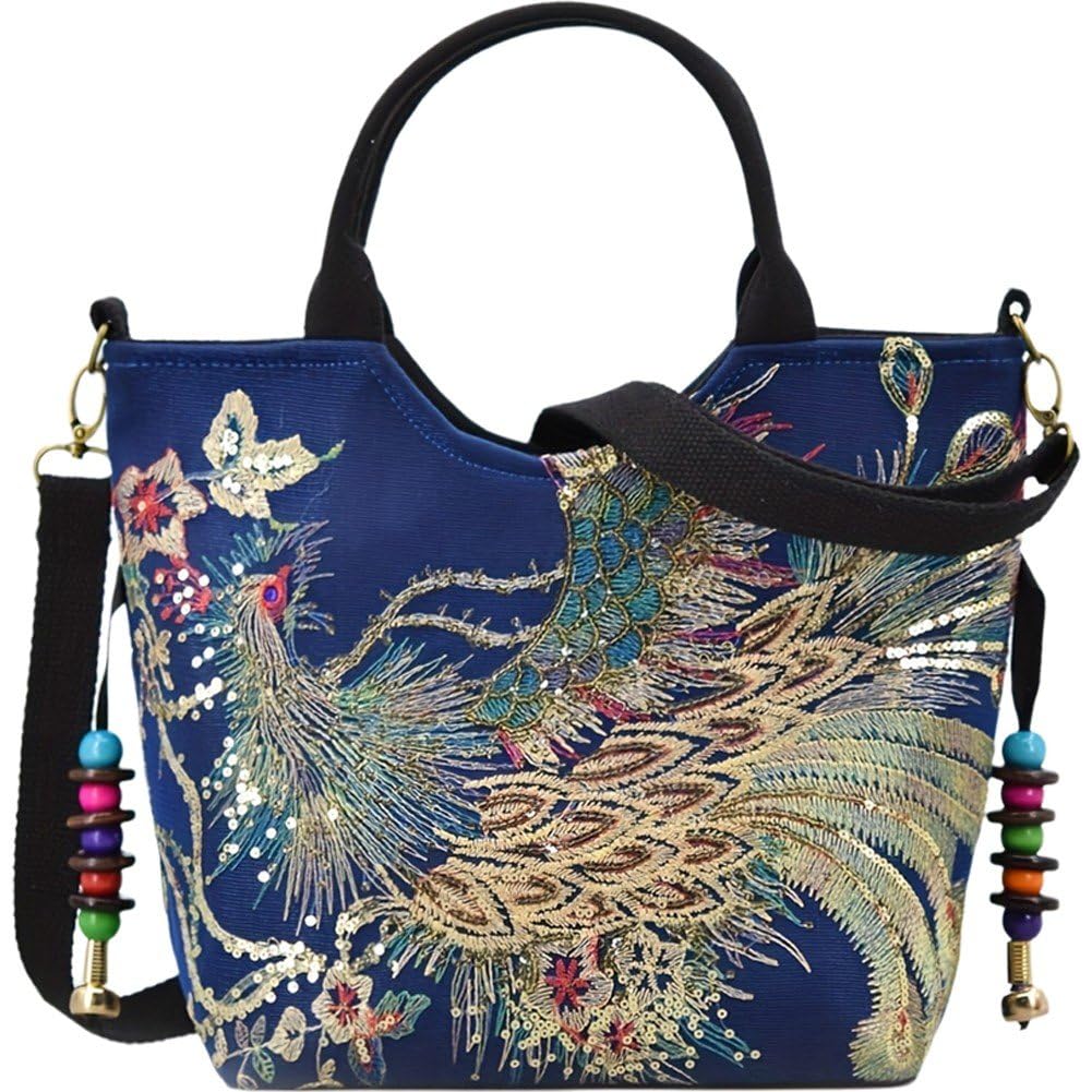 Sac à main brodé vintage bandoulière amovible grand cabas femme