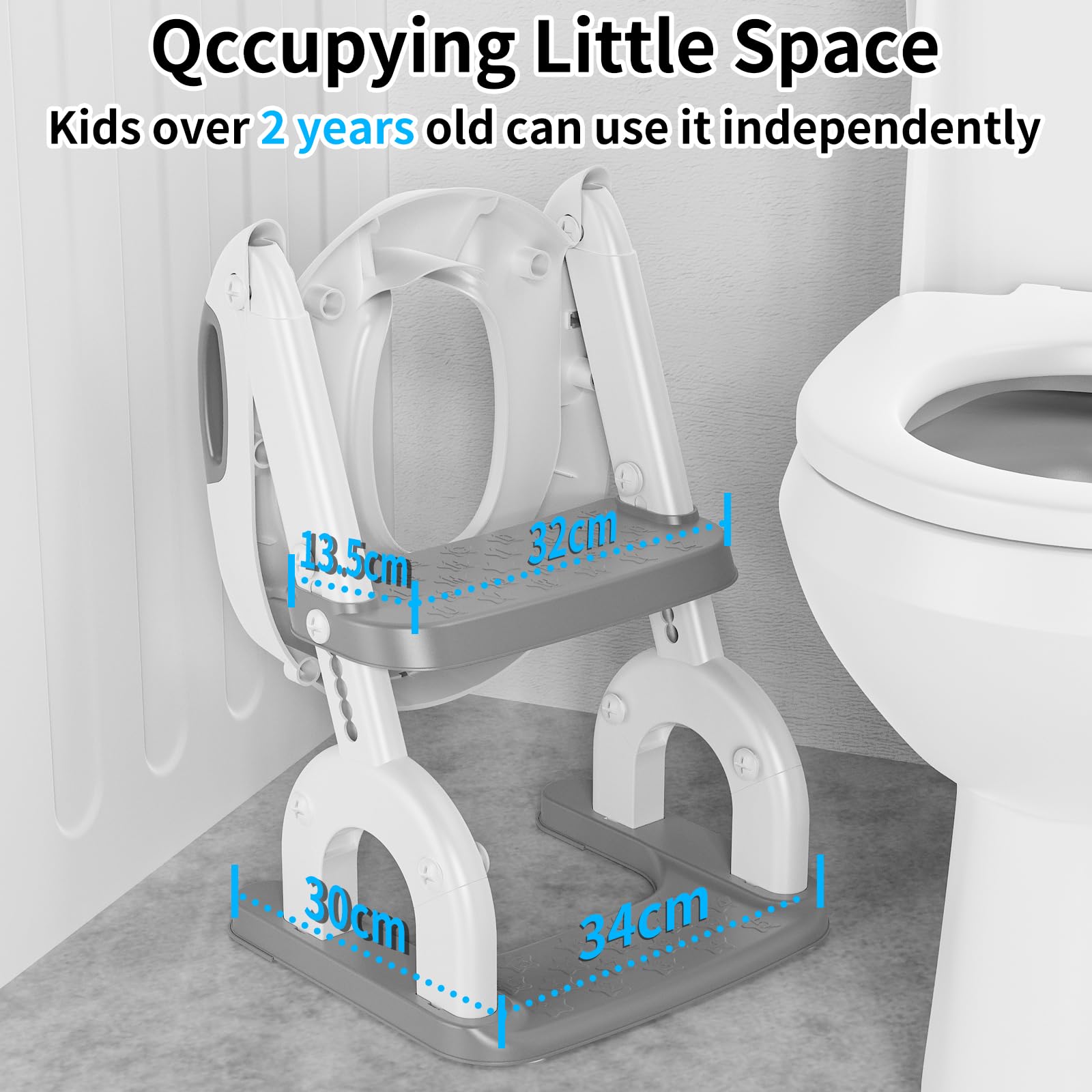 Sedile WC per bambini con scale, accessorio per WC aggiornato, per bambini e bambine, 2 in 1, con scale, regolabile in altezza, comodi sedili per WC sicuri, poggiapiedi per bambini