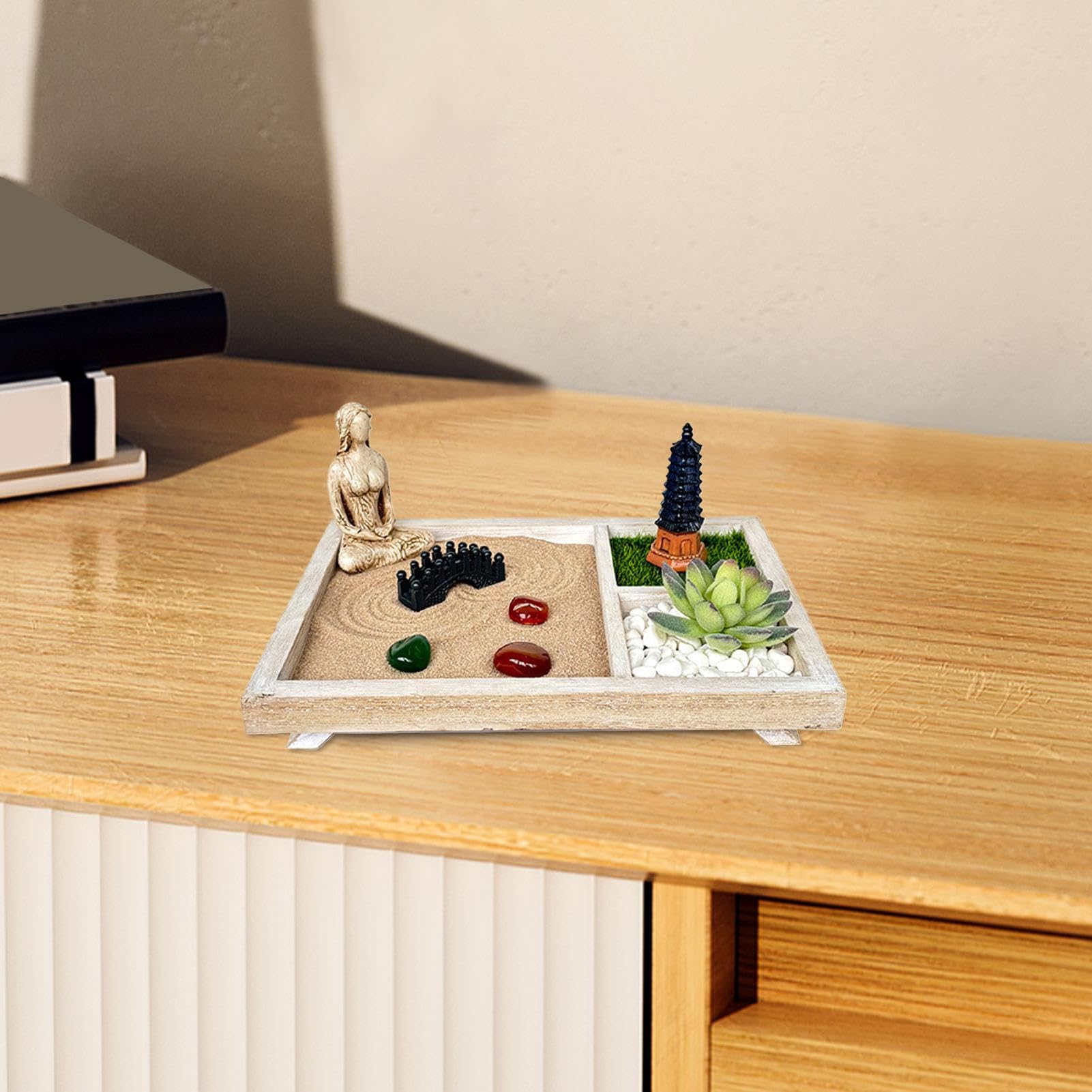 Zen Garden for Desk - Resin Handicraft Home Decoration | Buddha Statue Sand Table | Miniature Japanese Sand Garden Crafts Kit - Table Meditation Zen Artistic Decoration for Business, Workplace, Study