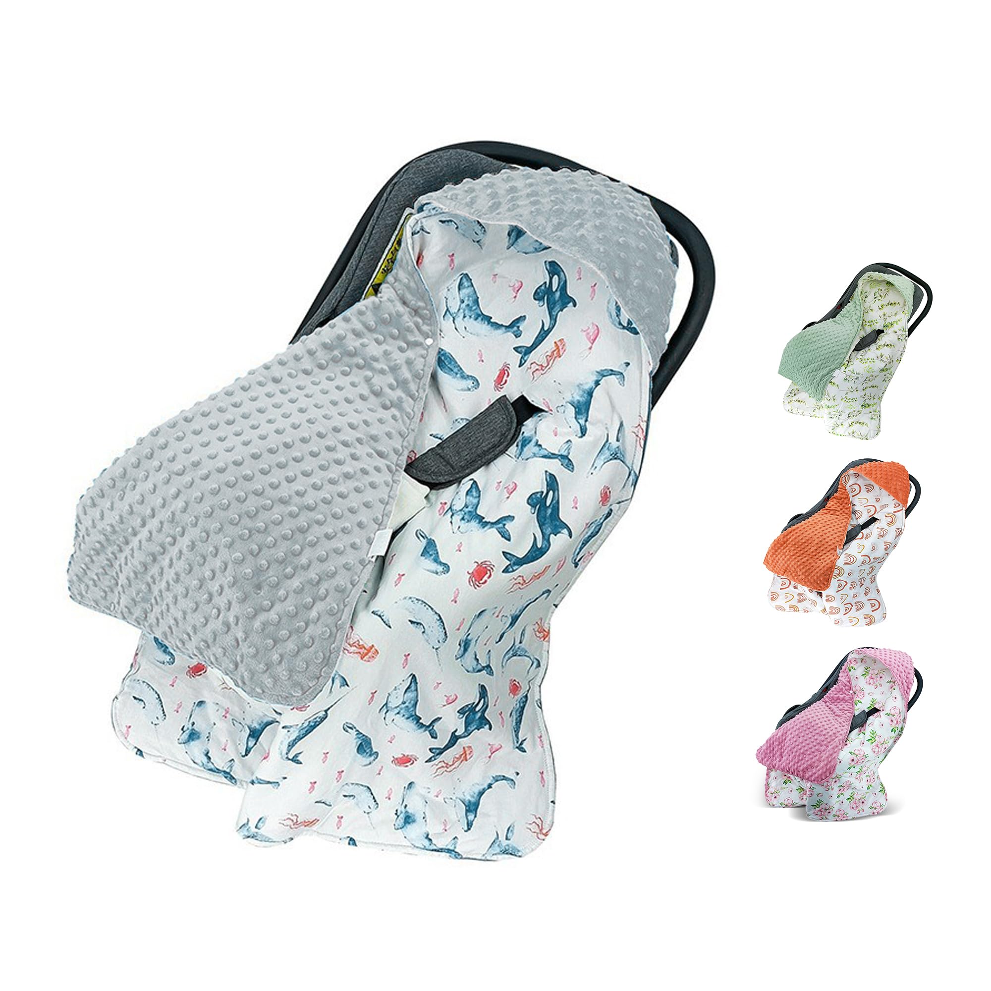 Miracle Baby Einschlagdecke Babyschale Winter Baumwolle Reversible Decke Universal Kuscheldecke 90x90cm für babyschale Kinderwagen mit 8 Punkt Gurt Löcher