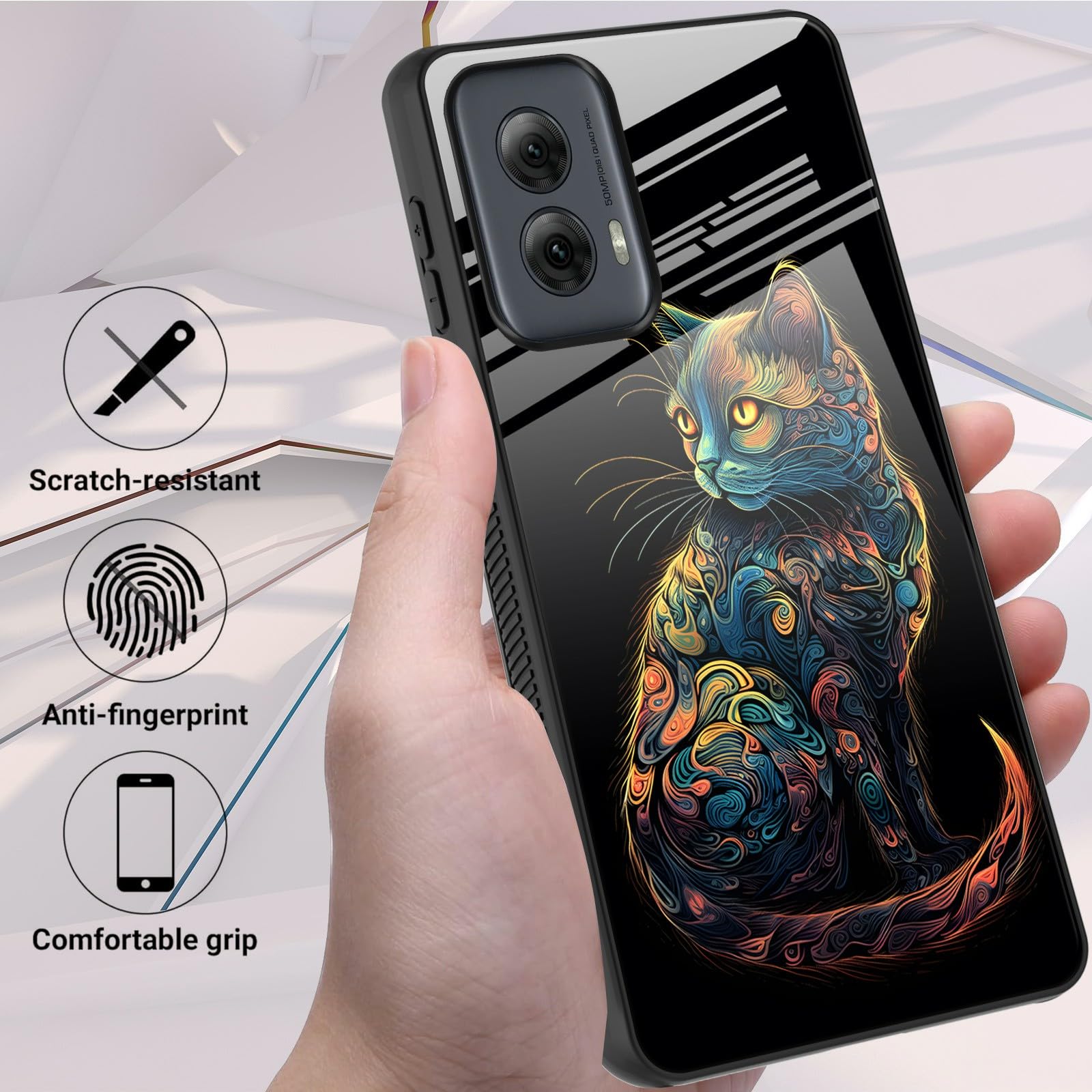 Funda para Motorola Moto G Play 5G 2024 con protector de pantalla, cubierta trasera delgada de vidrio templado para mujer, funda protectora de TPU suave a prueba de golpes para Moto G Play 5G