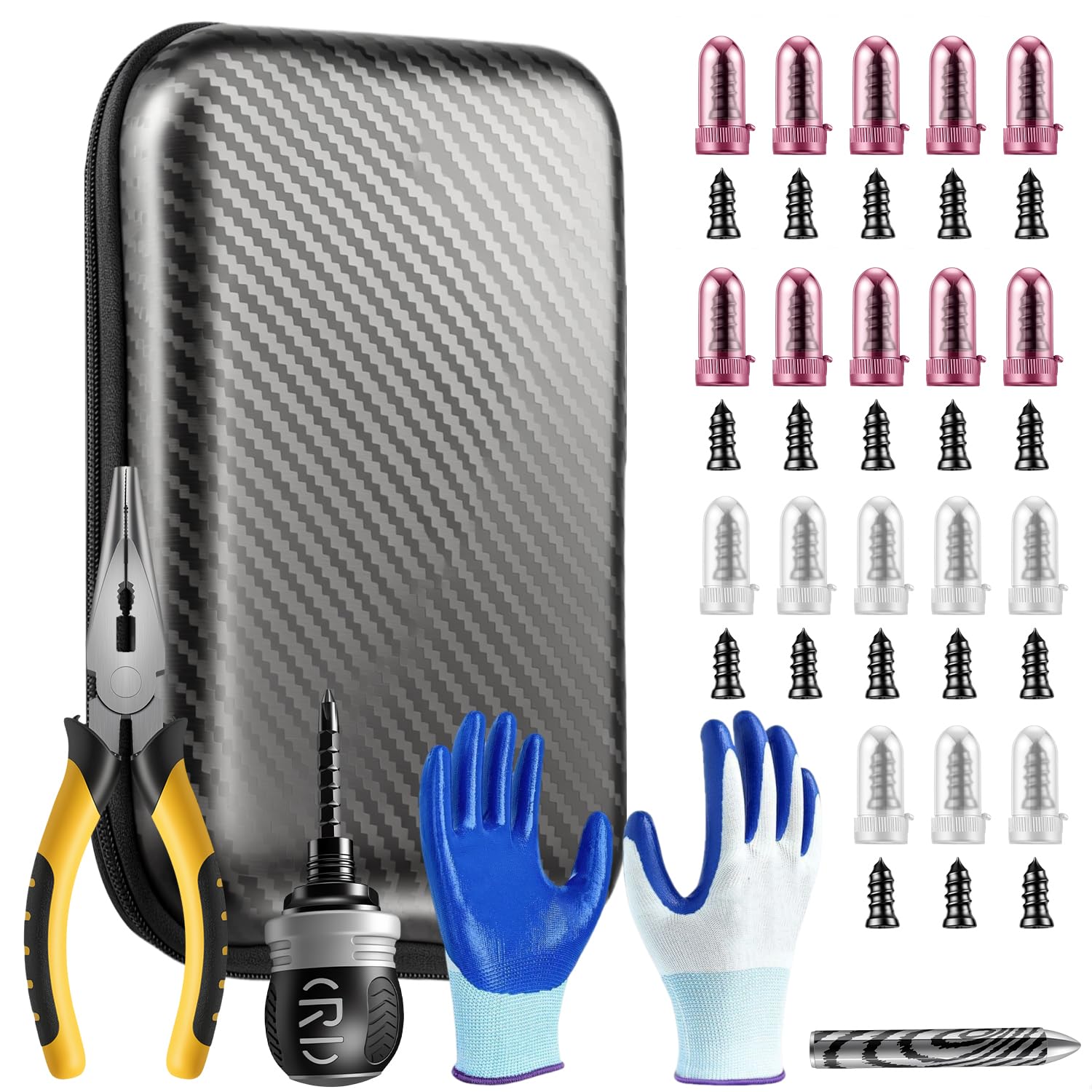 100PCS Tire Repair Rubber Nail Kit.tire sidewall Repair kit,No Tire Removal Needed,Patch Plug Tools & Portable Storage Bag.Fast Self-Service Tool for Car, Motorcycle,Tractor Tire Puncture Repair