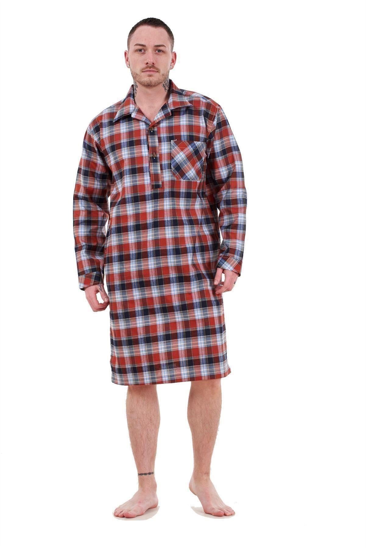 Malay Men's Copper Black Nightshirts Woven Check Cotton Blend Loungewear Regular Big Size M To 5XL