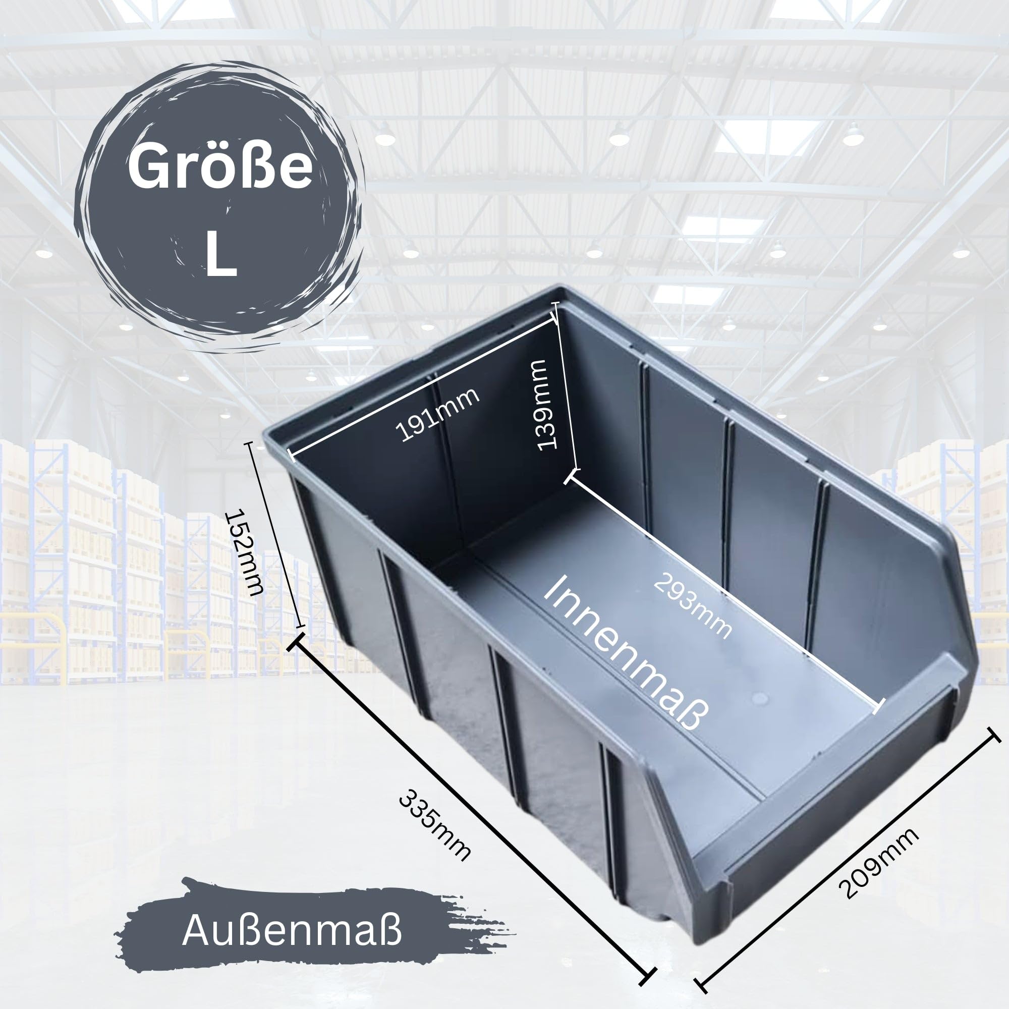 15 Stapelboxen Größe 4 Anthrazit – Robuste Lagerboxen 335×209×152mm für Werkstatt, Schrauben & Kleinteile – Sichtlagerkästen stapelbar