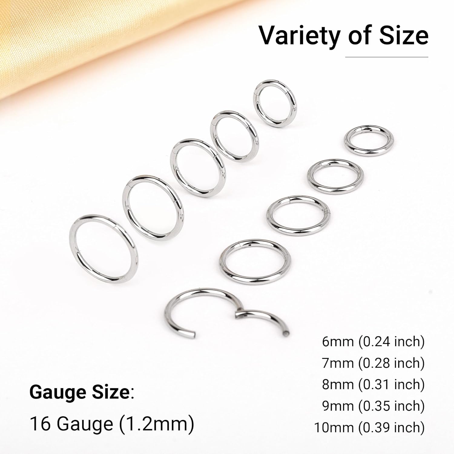 LEE&RO 16G 6MM 7MM 8MM 9MM 10MM Hinged Clicker Septum Rings 16G Nose Hoop Tragus Helix Cartilage Hoop Earrings - Image 3