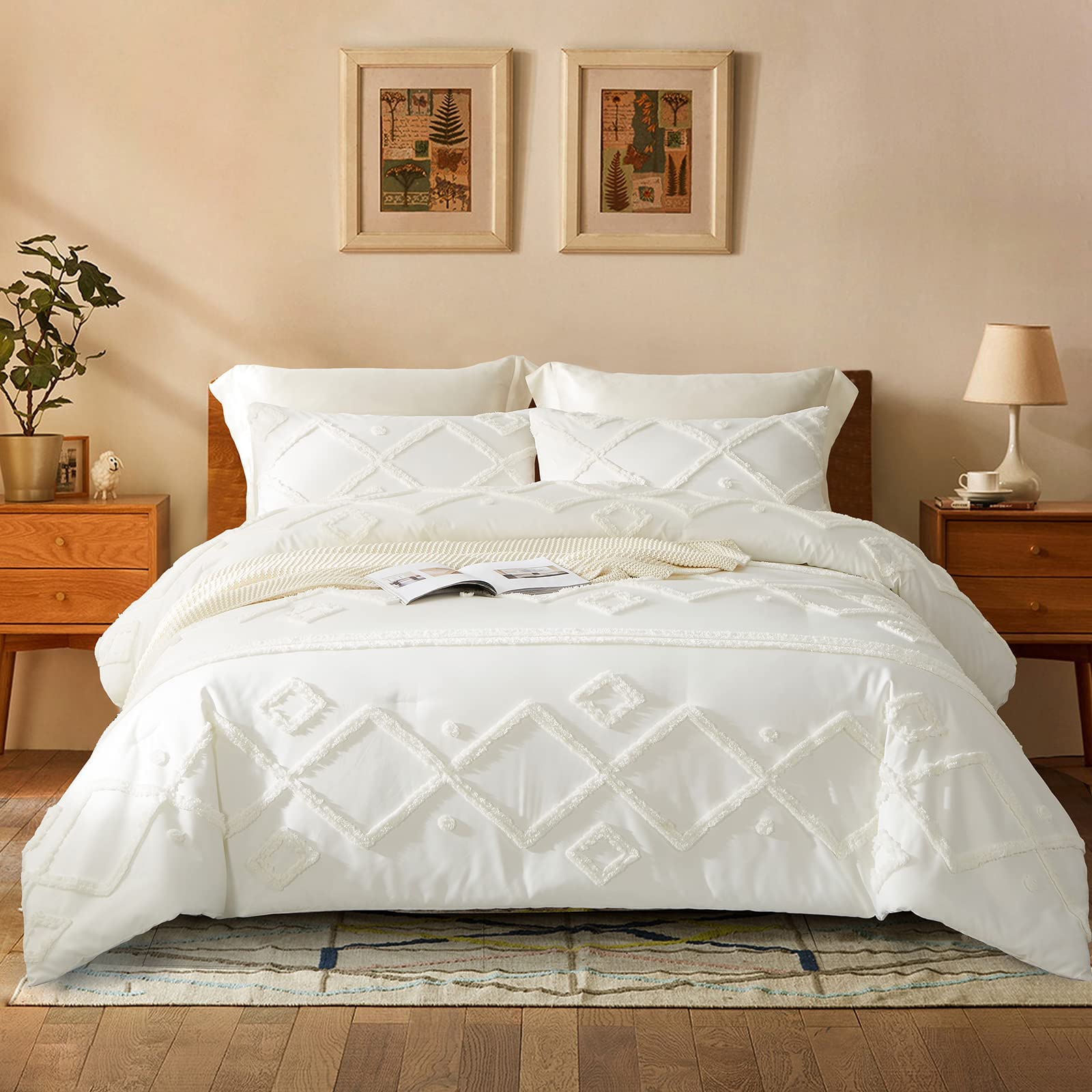 Cupocupa Comforters Queen Size Set Boho Shabby Chic White Queen Comforter Set Bedding Queen Size