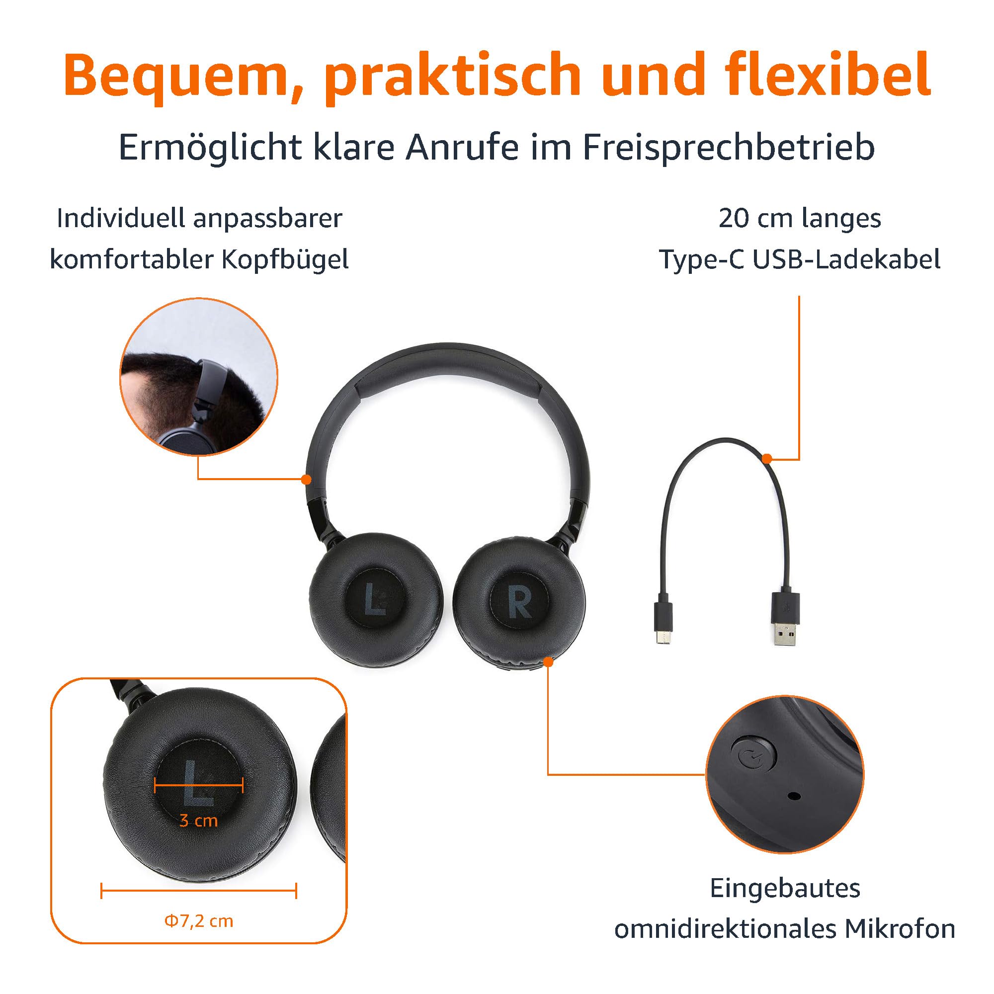 Amazon Basics Amazon Basics Wireless Bluetooth 5.1 Over-Ear Headphones, 35 Hours Playtime, Lightweight, Adjustable, for Travel, Office, Mobile Phone, PC, Black in use