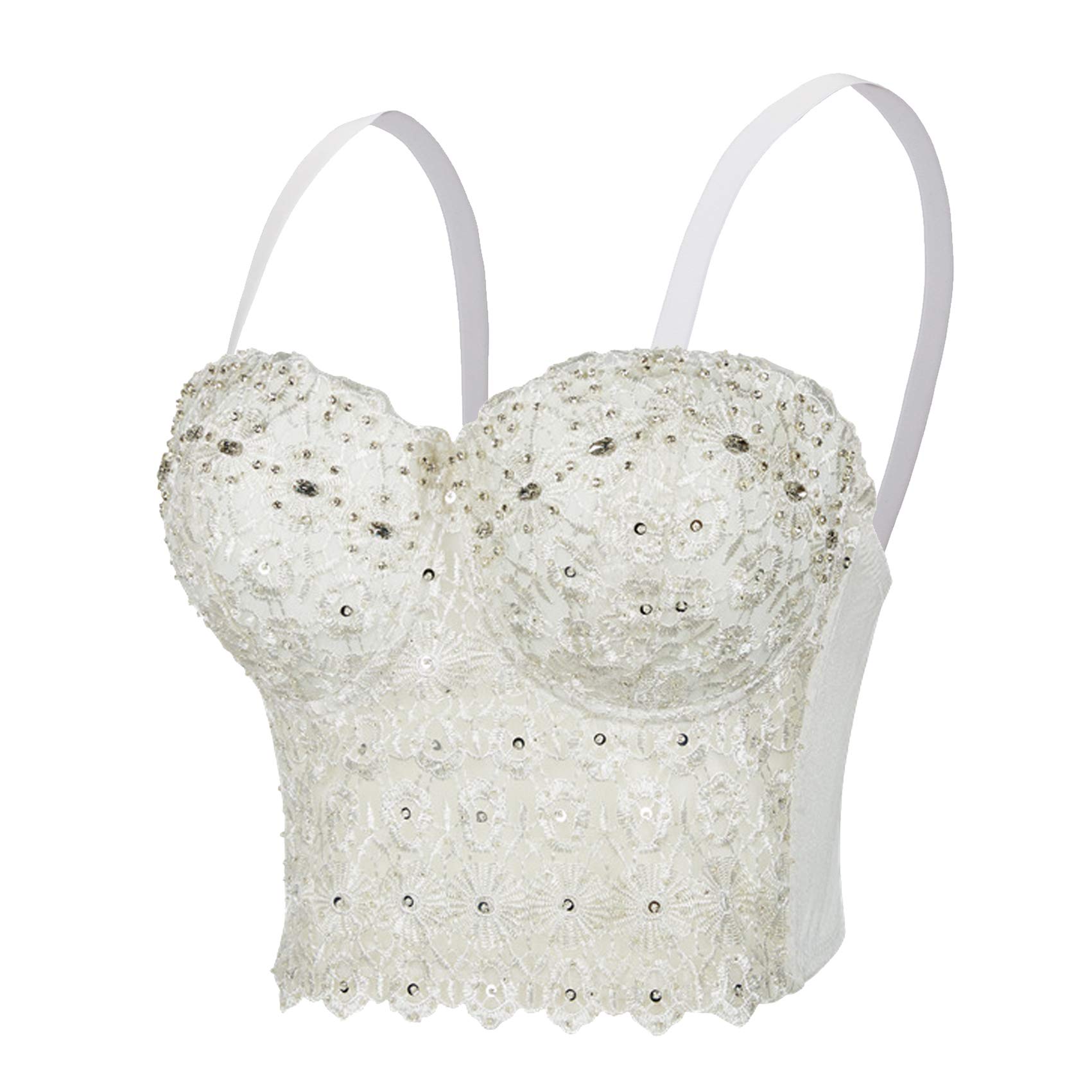 Woboren Women's White Sequin Bustier Corset Wedding Party Crop Top Bra Vest (, Xs)