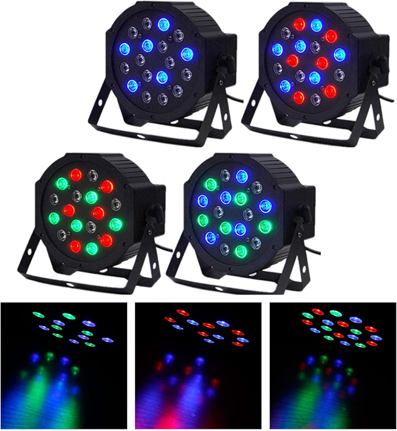 COZ LED Stage Lights, 4 Pack 18x3W RGB Par Lights, 4pcs 7 Modes DMX